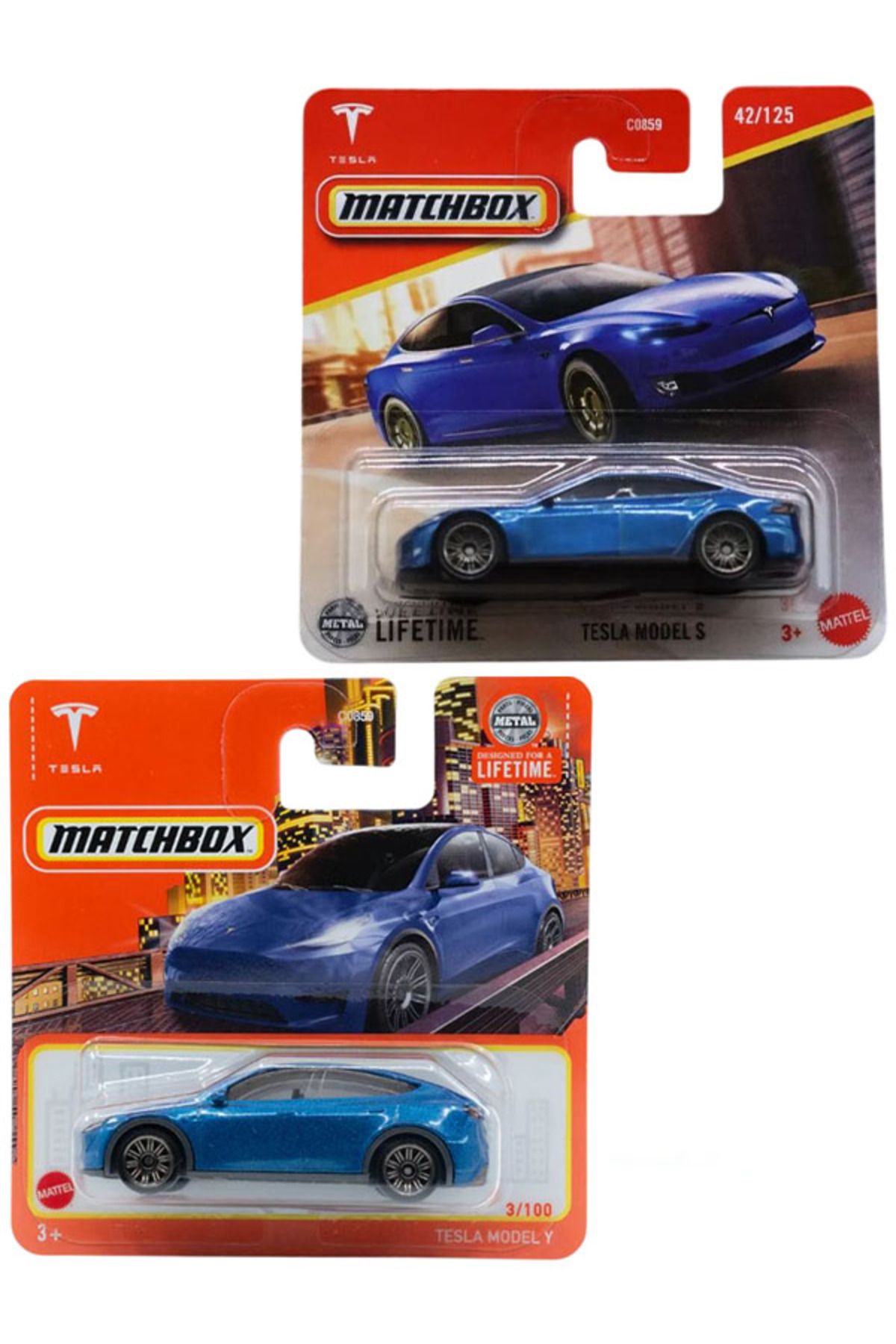 HOT WHEELS 2 Araç Matchbox Lacivert Tesla Set - Tesla Model S & Tesla Model Y (1/64)
