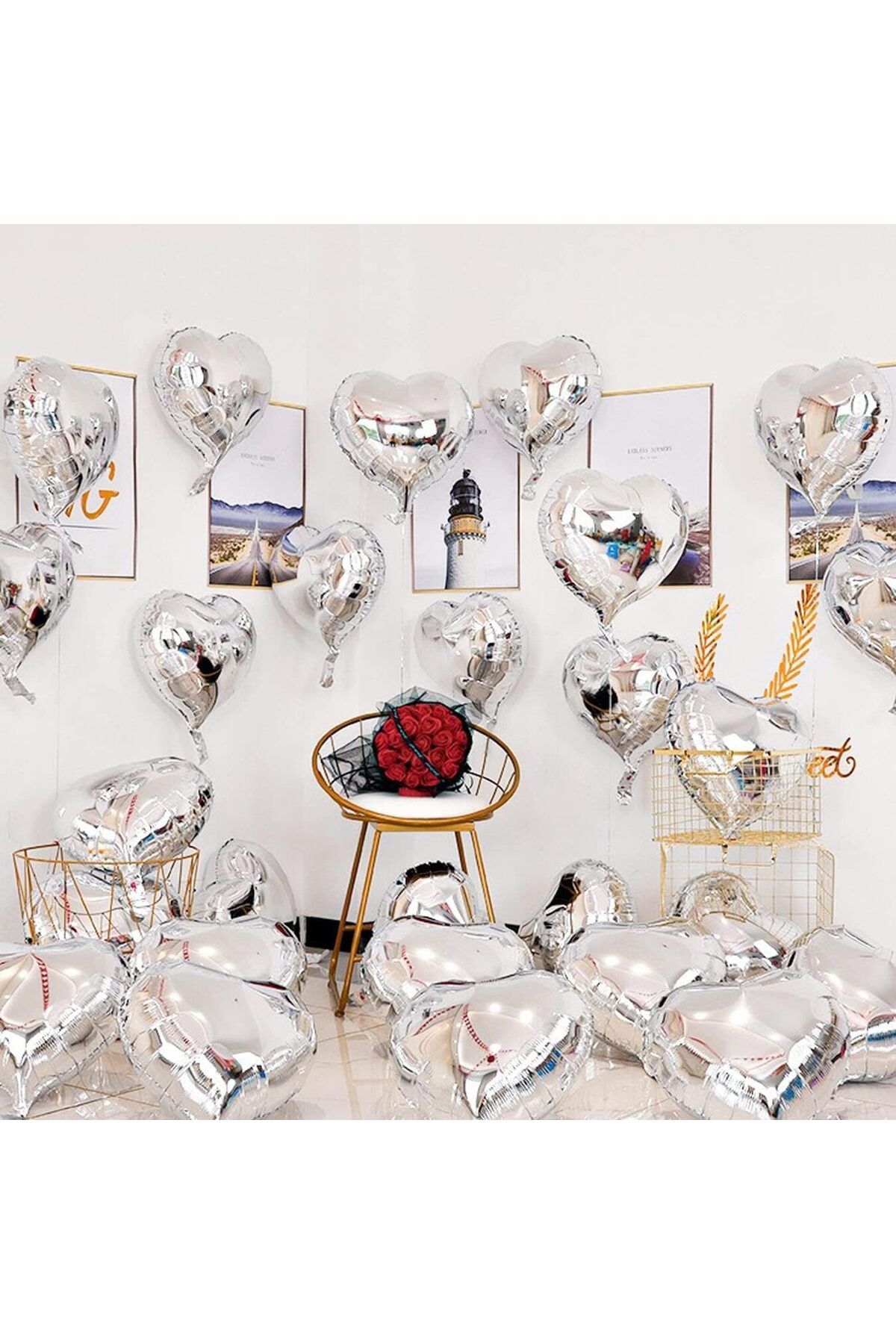 POEBGO FAMİLY'S Metalize Parlak Gümüş Kalp Şekilli Uçan Balon Folyo 18 inç 45 cm 10 Adet (5162)