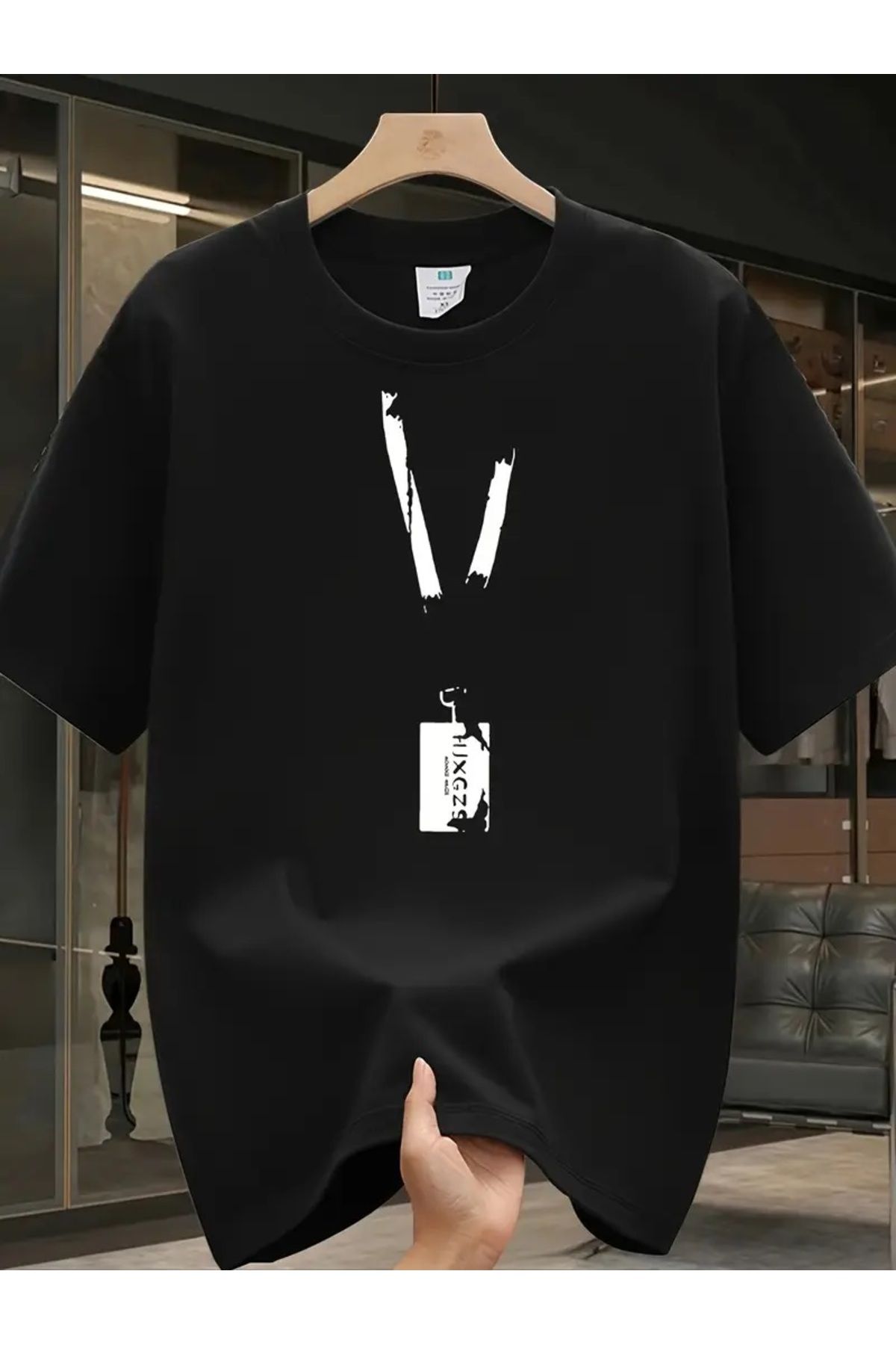 qubo sportswear & company qubo Unisex Oversize Baskılı Pamuklu Bisiklet Yaka Kısa Kollu SİYAH T-shirt