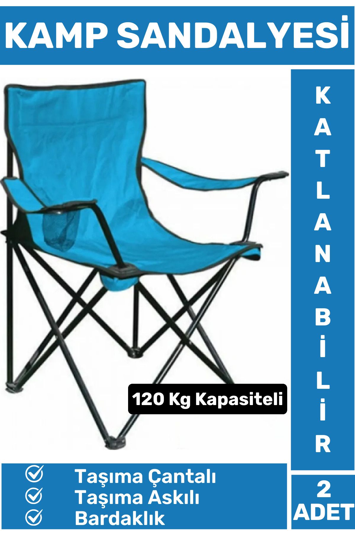 Wintoup Premium 120 Kg Dayanıklı Çantalı Taşıma Askılı Bardaklık Balık Piknik Sahil Kamp Sandalyesi 2 Adet