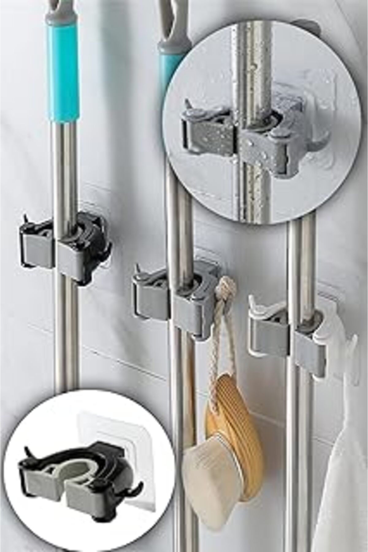 Mu Art Noksi Paspas Süpürge Fırça Ve Mop Askısı Sap Tutucu Mutfak Ve Banyo Askısı (Üçlü) (3)(Nks130-3)