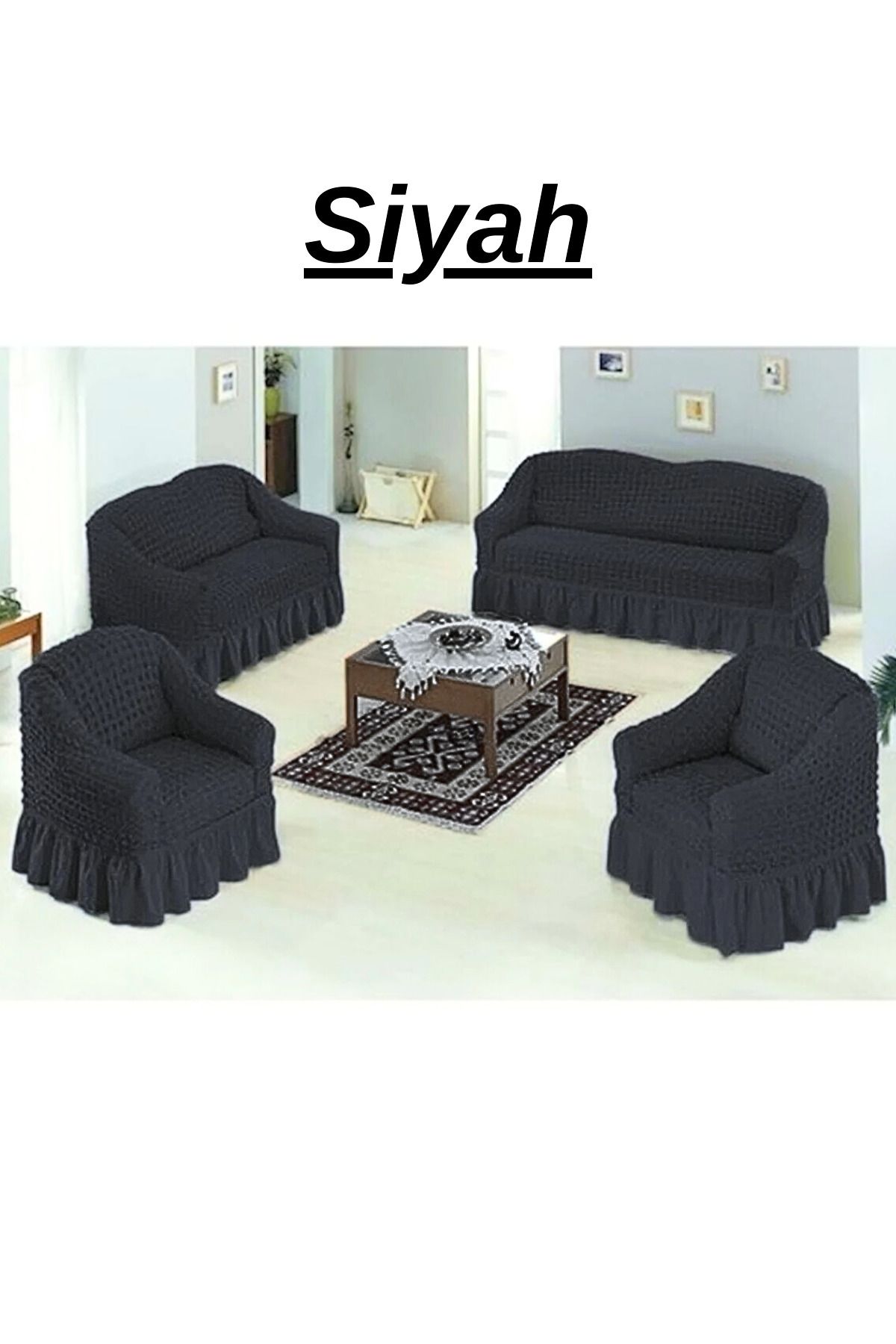 kanway Bürümcük 3+3+1+1 yıkanabilir koltuk örtüsü takım. Lastikli esnek koltuk kılıfı.