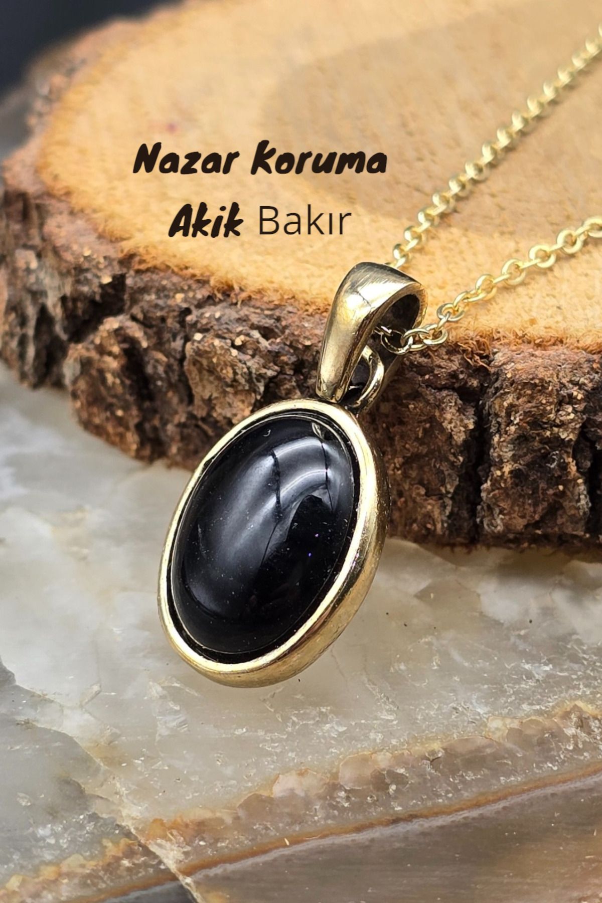 NBS Beautiful Naturel Stones Bakır Akik Siyah Taşlı Kolye Trend Saf Bakır ( Kaplama Zincir ) ( Hediyelik , Günlük , Özel Günler )