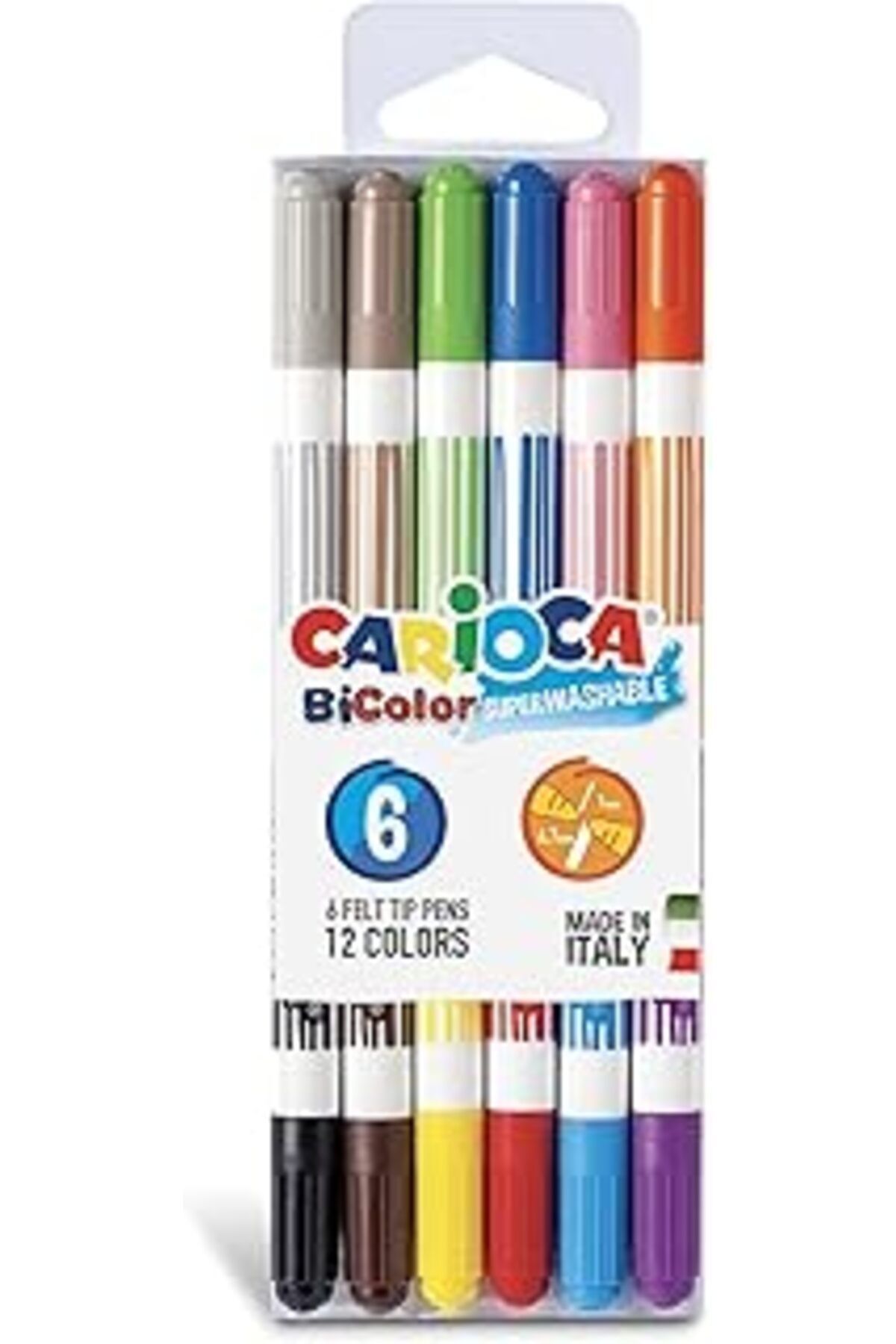 Pazarcan Carioca Bicolor Süper Yıkanabilir Çift Uçlu Keçeli Boya Kalemi 6'Lı 12 Renk
