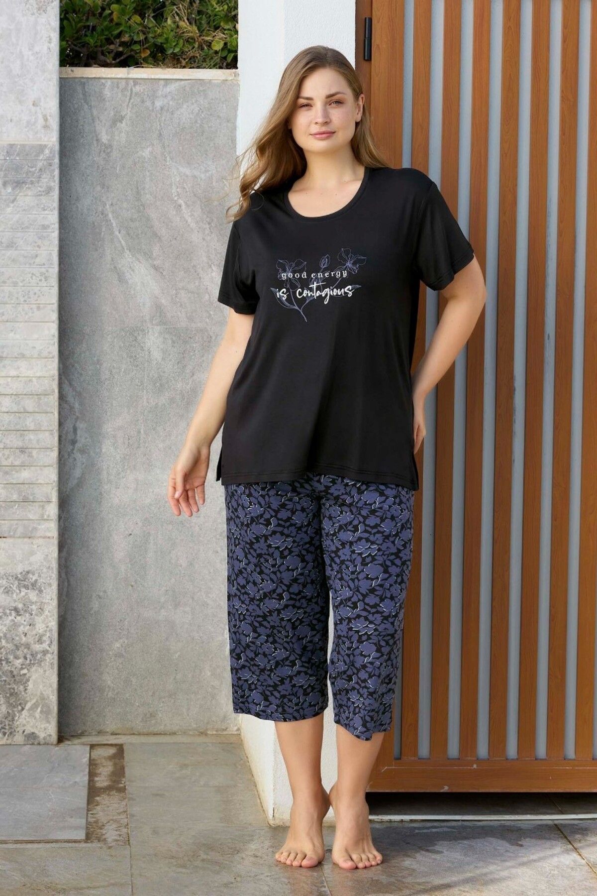 Aydoğan Kadın Pijama Takımı Büyük Beden & Battal Kısa Kol Kapri & Bermuda