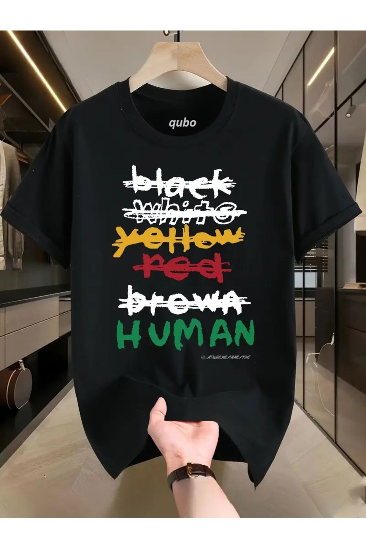 qubo sportswear & company qubo Unisex Oversize Baskılı Pamuklu Bisiklet Yaka Kısa Kollu SİYAH T-shirt