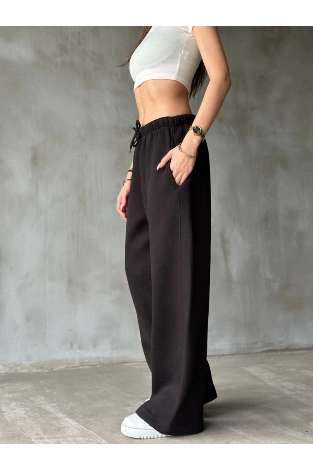 MRA Fashion Palazzo Bol Paça Eşofman Pantolon - Siyah