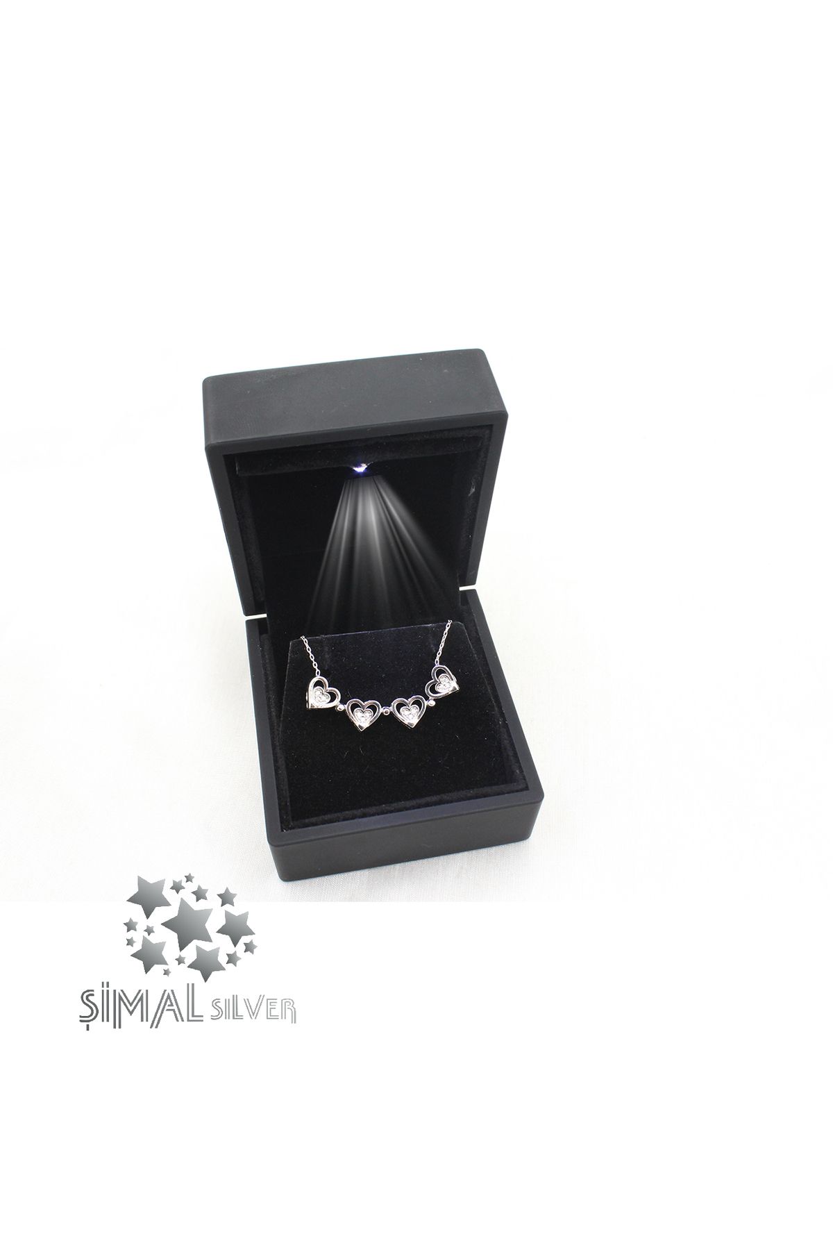 Şimal Silver 925 Ayar Gümüş Işıklı Kutuda Mıknatıslı Sevgi Zinciri Kalp kolye