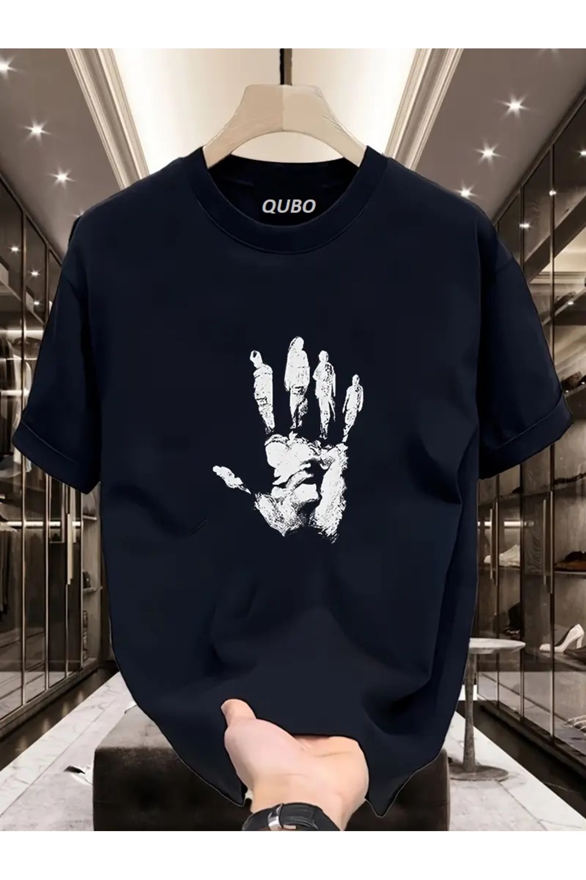 qubo sportswear & company qubo Unisex Oversize Baskılı Pamuklu Bisiklet Yaka Kısa Kollu SİYAH T-shirt