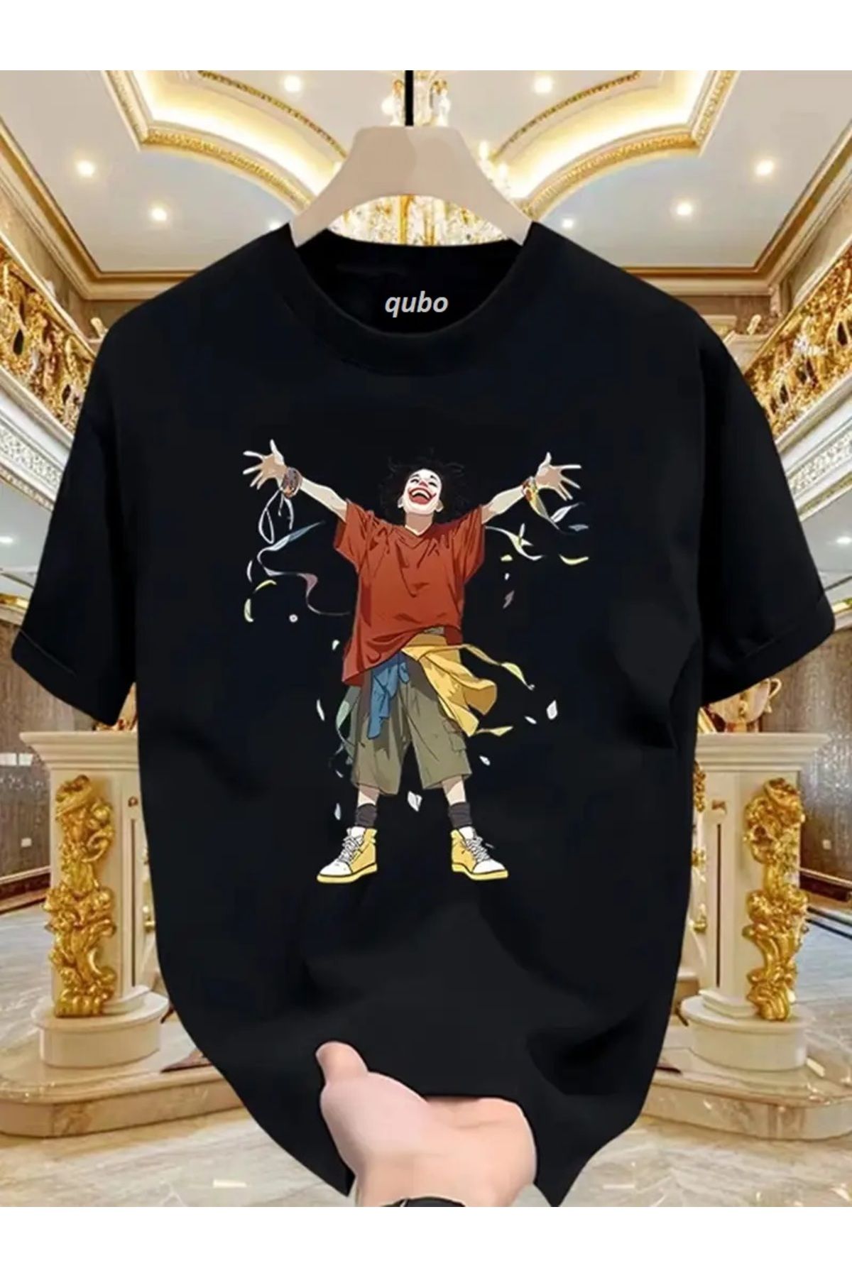 qubo sportswear & company qubo Unisex Oversize Baskılı Pamuklu Bisiklet Yaka Kısa Kollu SİYAH T-shirt