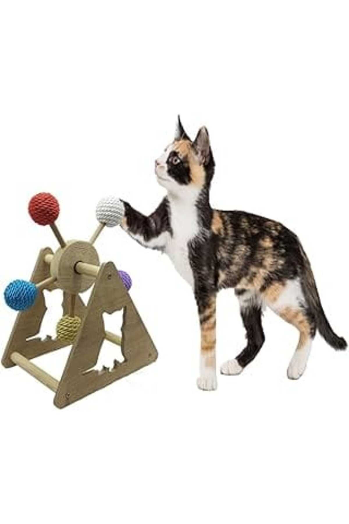 Mu Art Ahşap 5 Renkli Toplu Kedi Oyuncaği