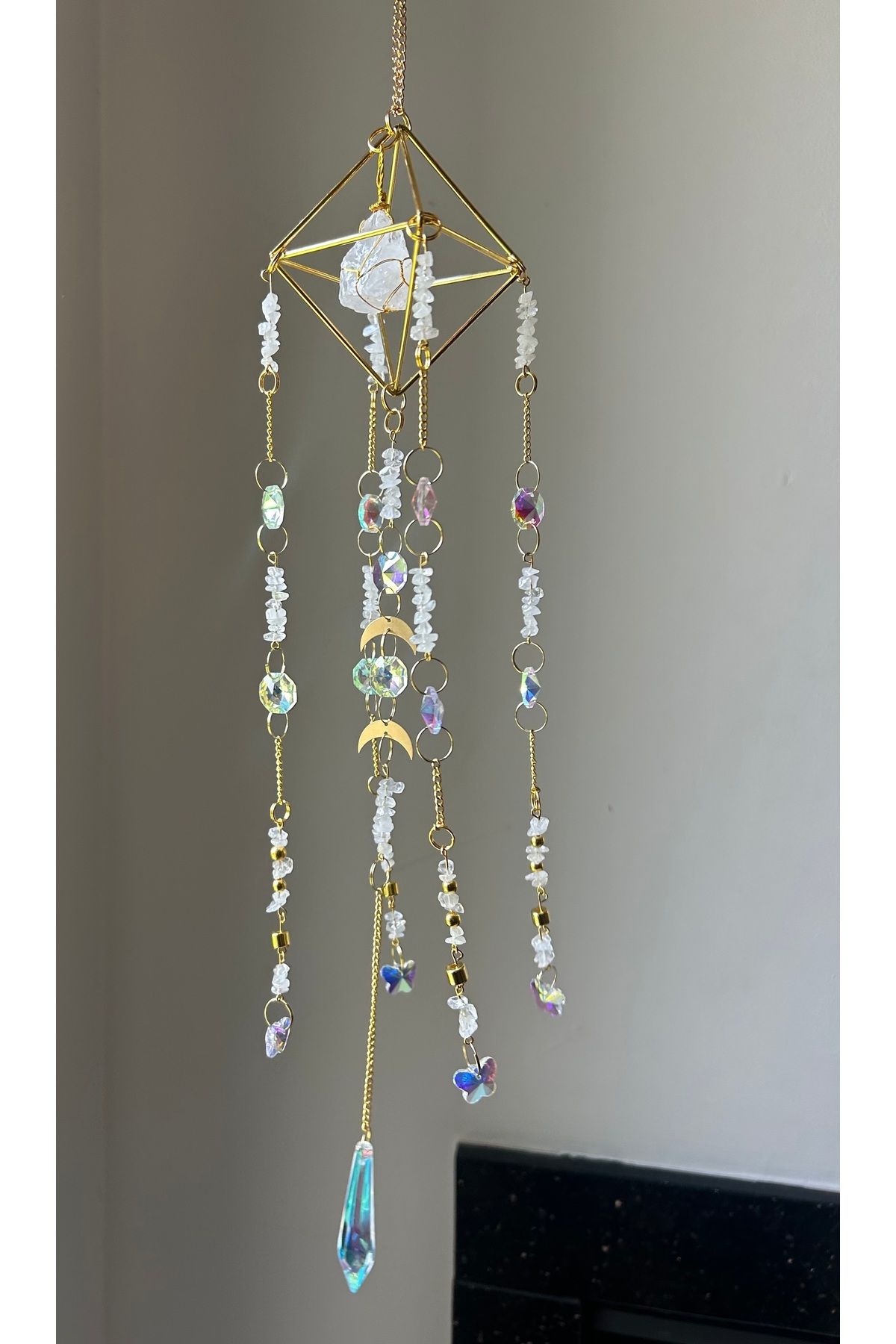 solmyst atelier Kristal Kuvars Sun Catcher 7 - Güneş Tutucu, Güneş Yakalayıcı, Doğal Taşlı, El Yapımı