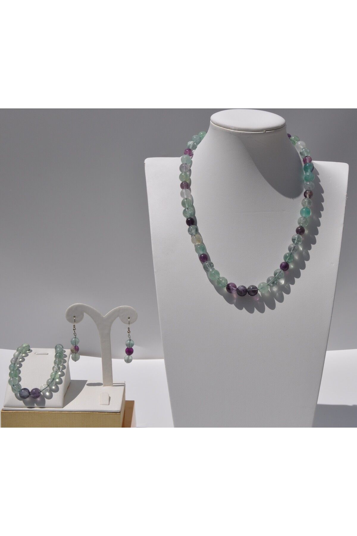 Nilfu Atelier FLORİT DOĞAL TAŞ KOLYE BİLEKLİK KÜPE TAKI SETİ