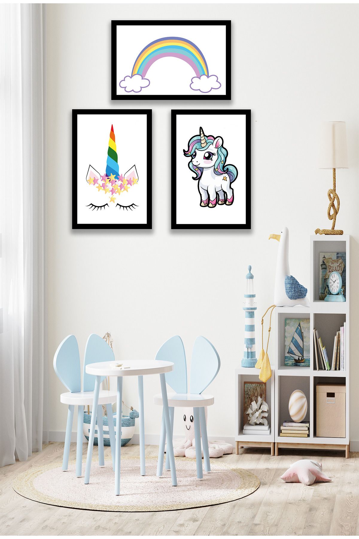 dekor artı Çocuk Odası Ünicorn Tablo Çerçeve Görünümlü