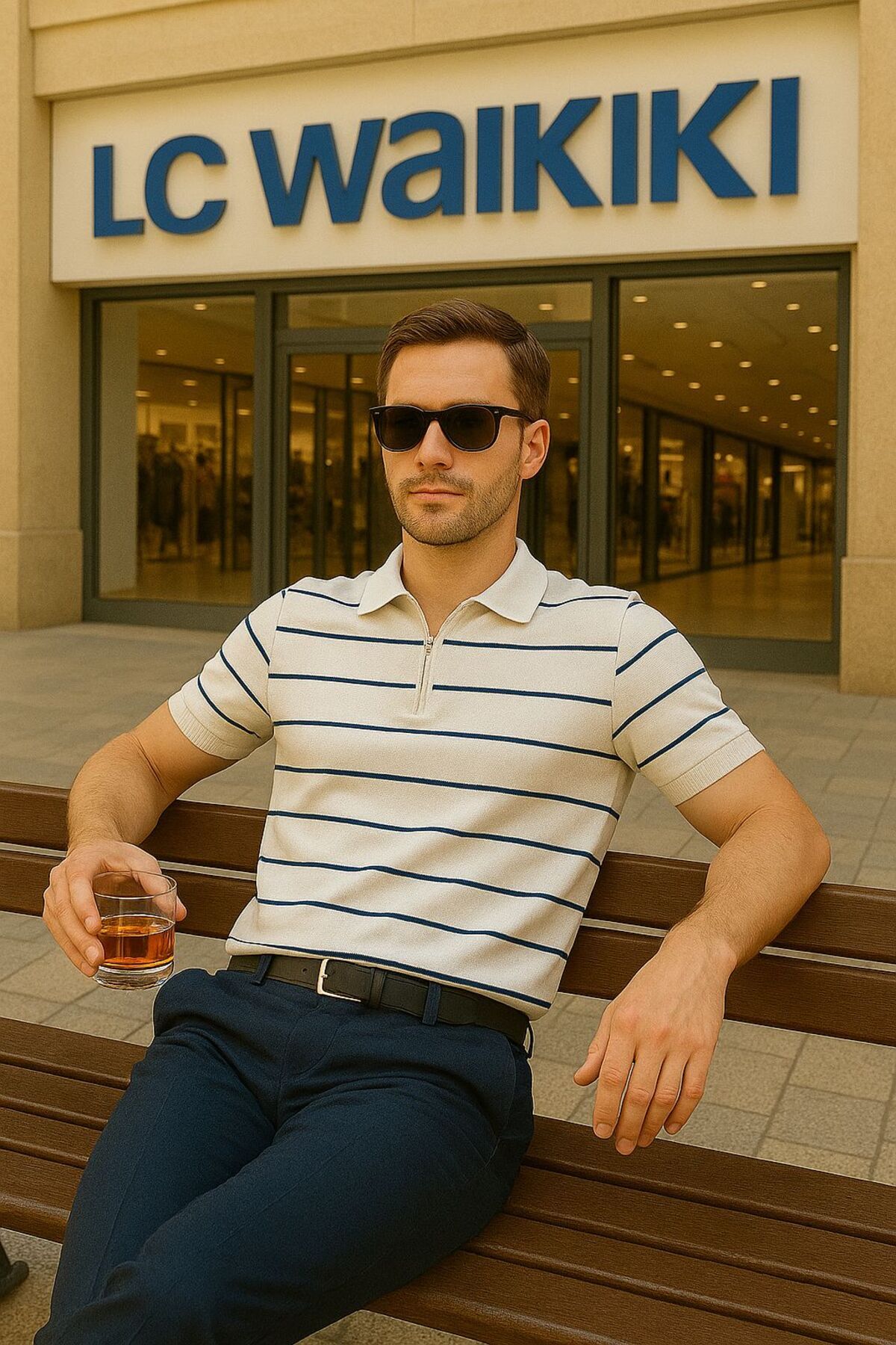 LC Waikiki Polo Yaka Fermuarlı Çizgili Kısa Kollu Erkek Yazlık Triko Tişört / T-shirt