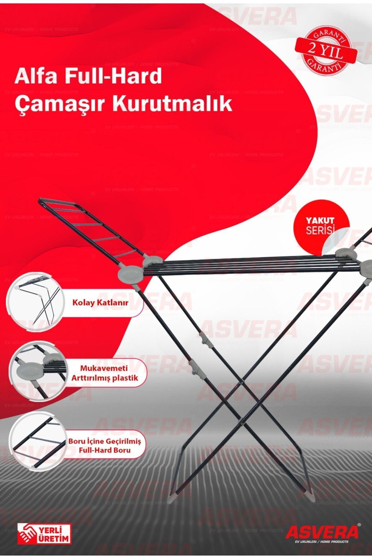 teknotrust Yakut Serisi - Alfa Full-hard Borulu Çamaşır Kurutmalık - Kanatlı Çamaşır Kurutma Askısı