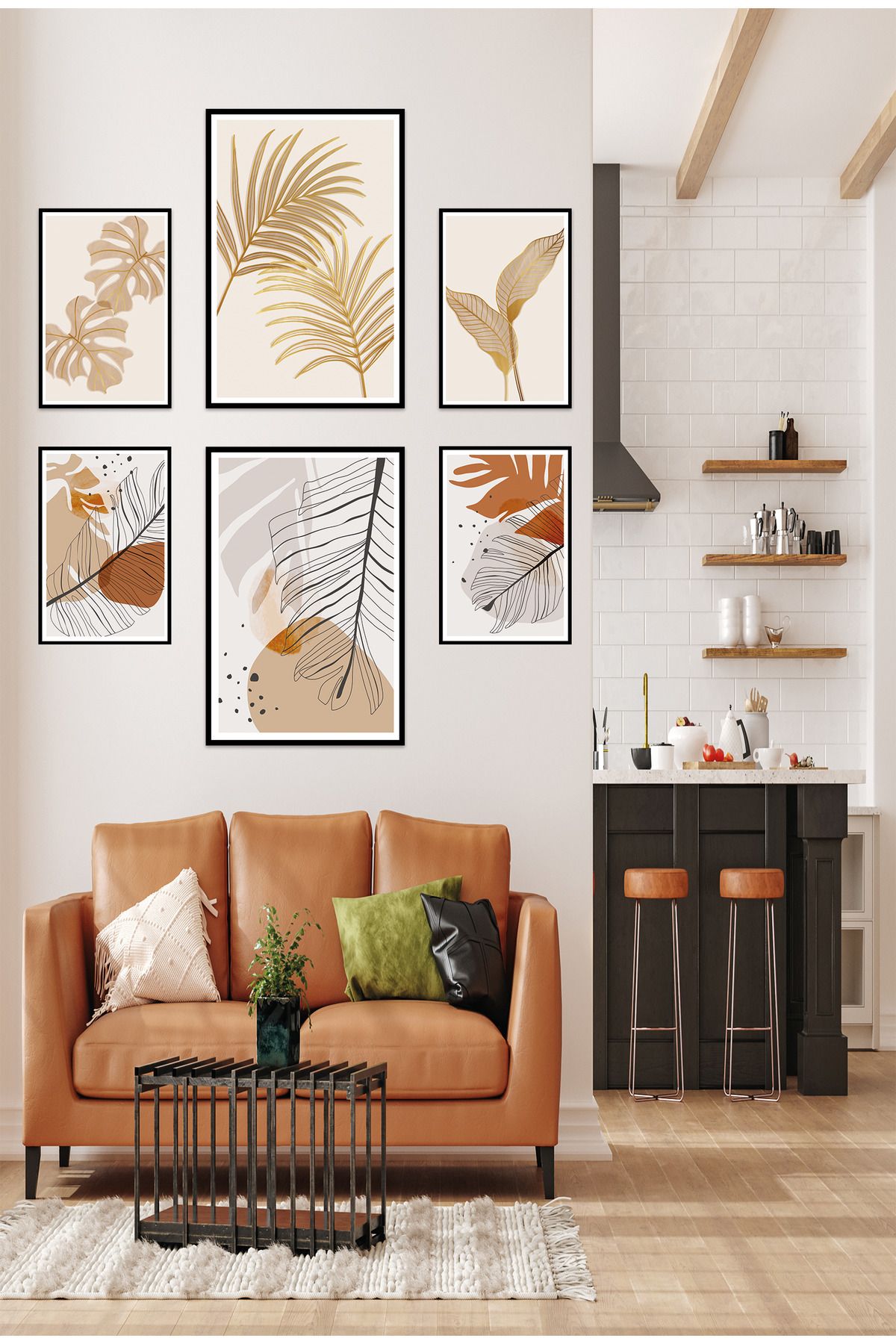 dekor artı Çerçeve Görünümlü Yaprak Desenli 6 Parça Set