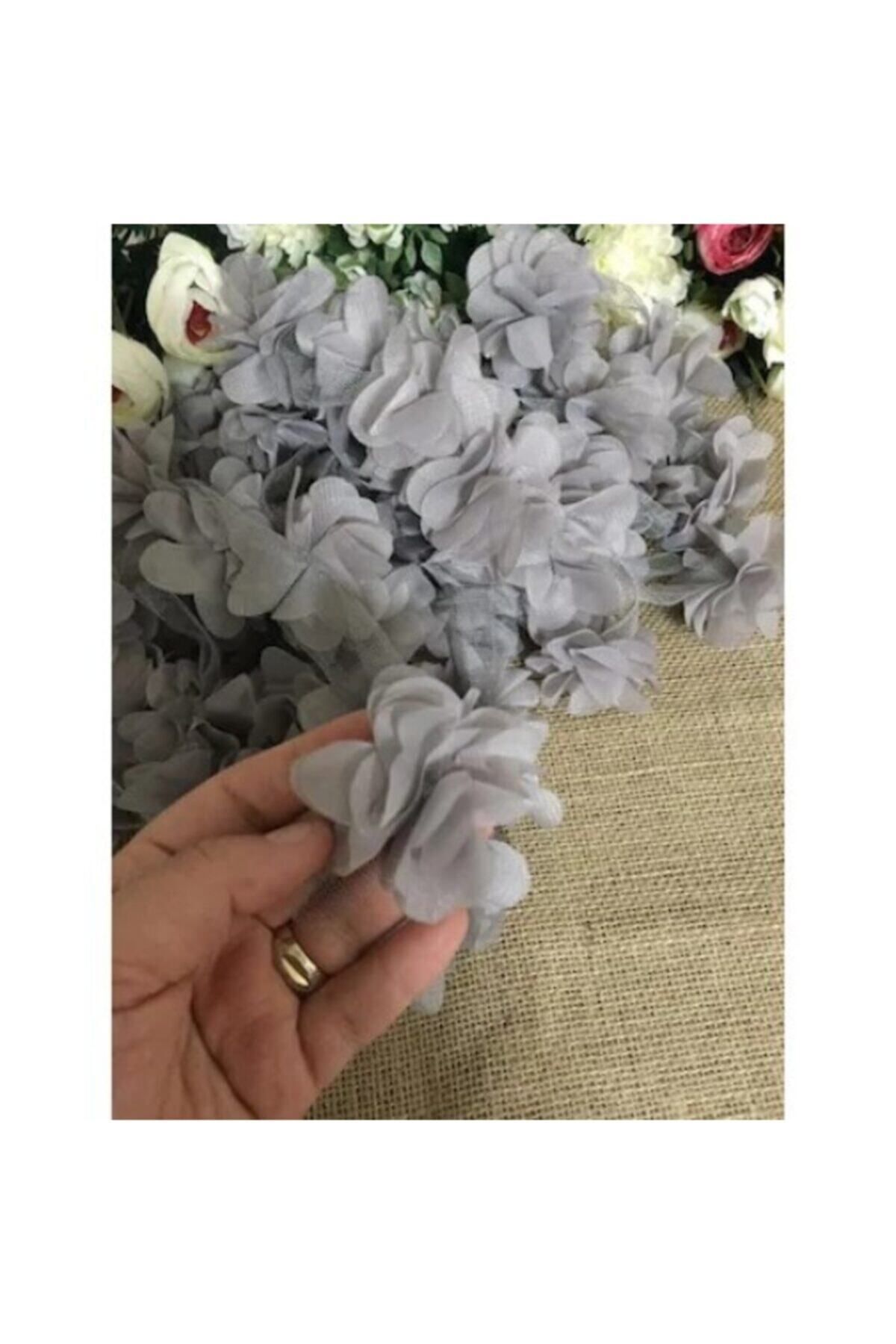 Hobigram Gri Lazer Gül Lazer Kesim Gül Süsleme Paketleme Malzemesi 10 Adet Organze Kumaş Yapay Çiçekler