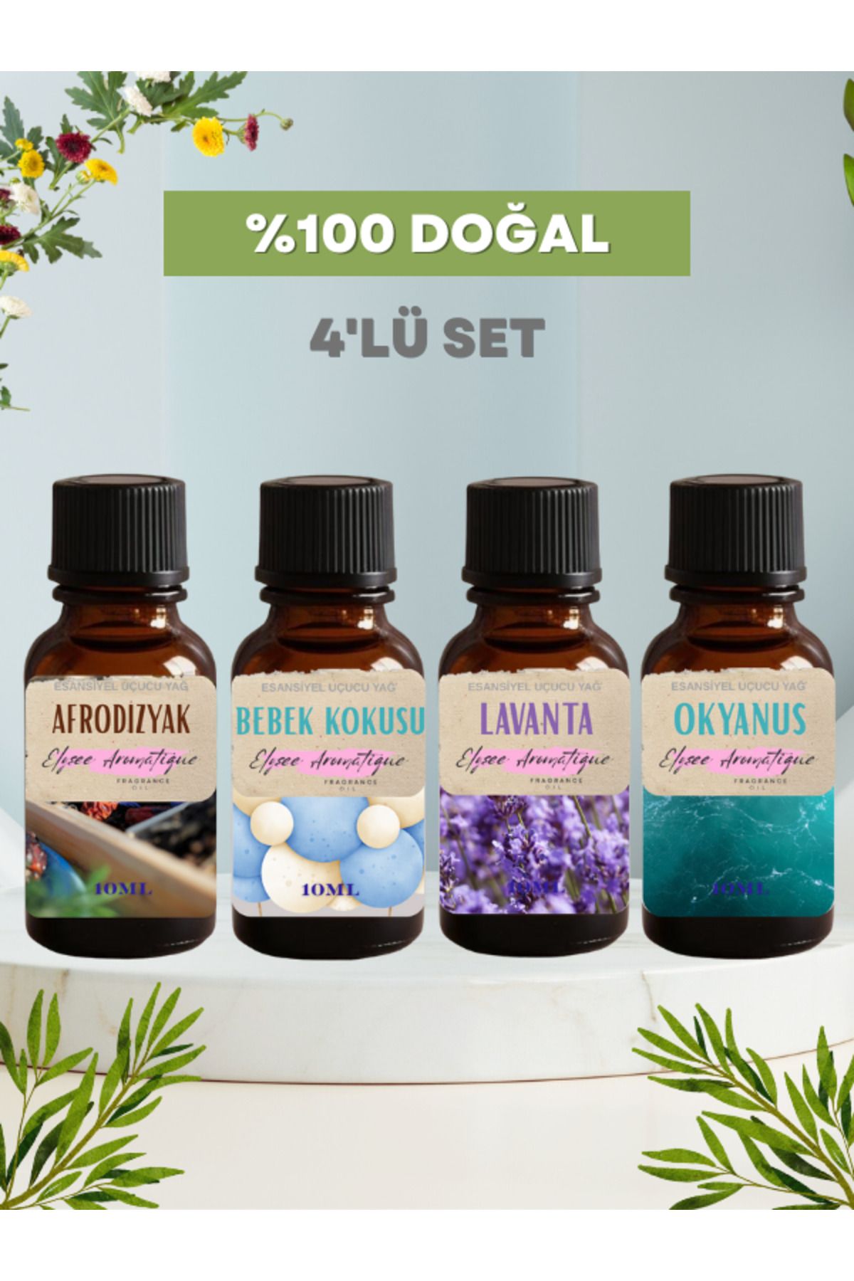 Elysee Aromatique 4'lü Set Esansiyel Uçucu Koku Yağı Difüzör Esansı Buhurdanlık Yağı Aromaterapi Yağı