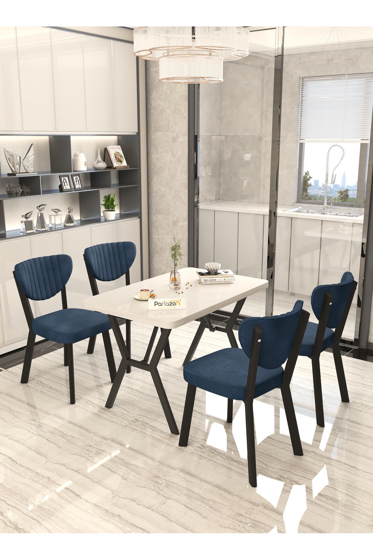 Parlazonhome Aras 70x110cm Sabit Beyaz, Yemek Masası, Yemek Masası Takımı, 4 Antrasit Sandalye