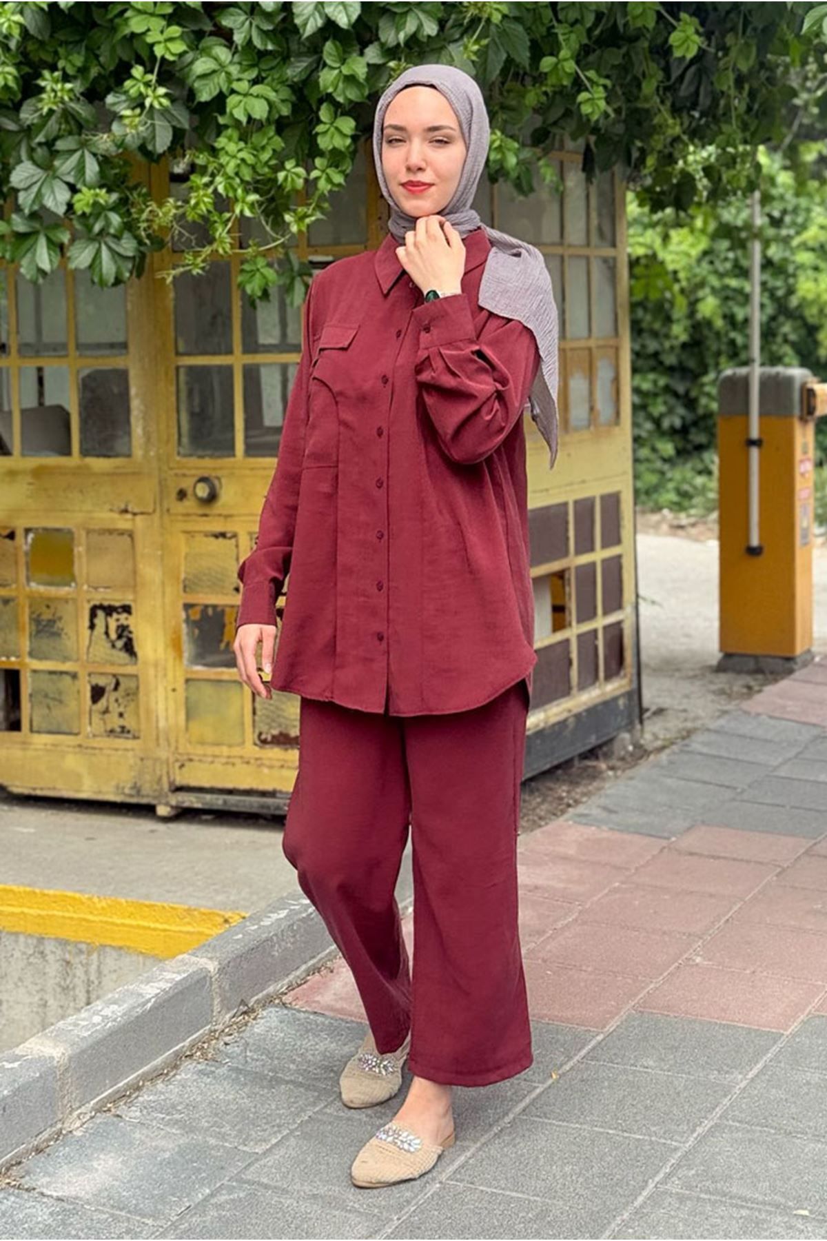 Moda Rosa 25Y7535 - BORDO - GÖMLEKLİ İKİLİ TAKIM