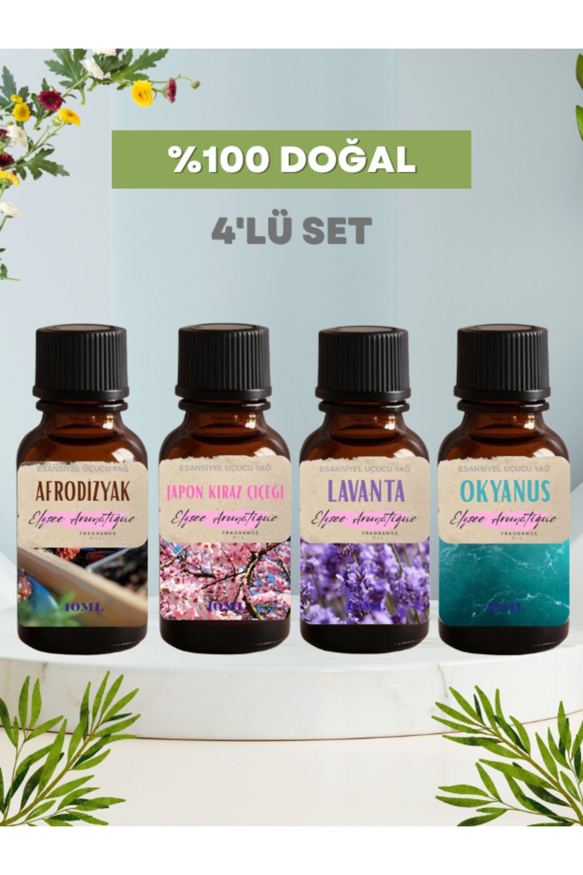 Elysee Aromatique 4'lü Set Esansiyel Uçucu Koku Yağı Difüzör Esansı Buhurdanlık Yağı Aromaterapi Yağı