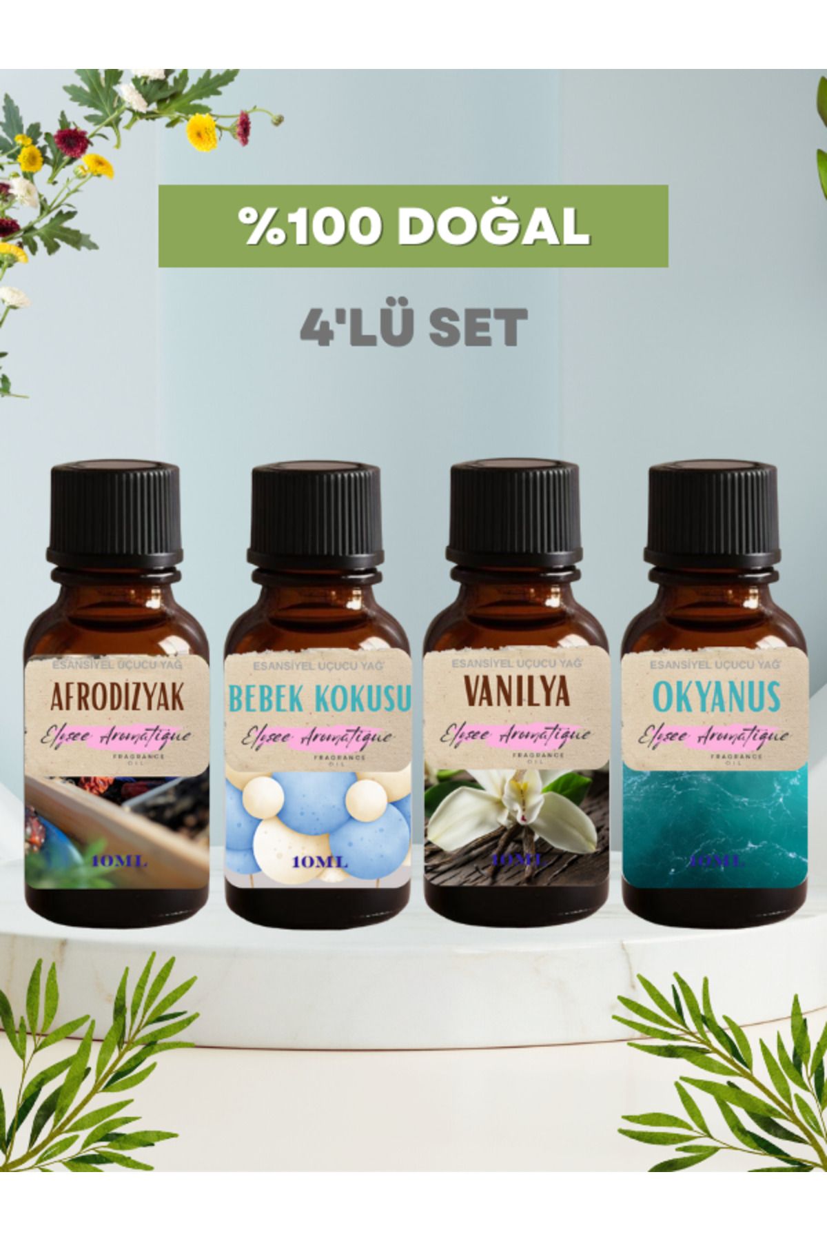 Elysee Aromatique 4'lü Set Esansiyel Uçucu Koku Yağı Difüzör Esansı Buhurdanlık Yağı Aromaterapi Yağı