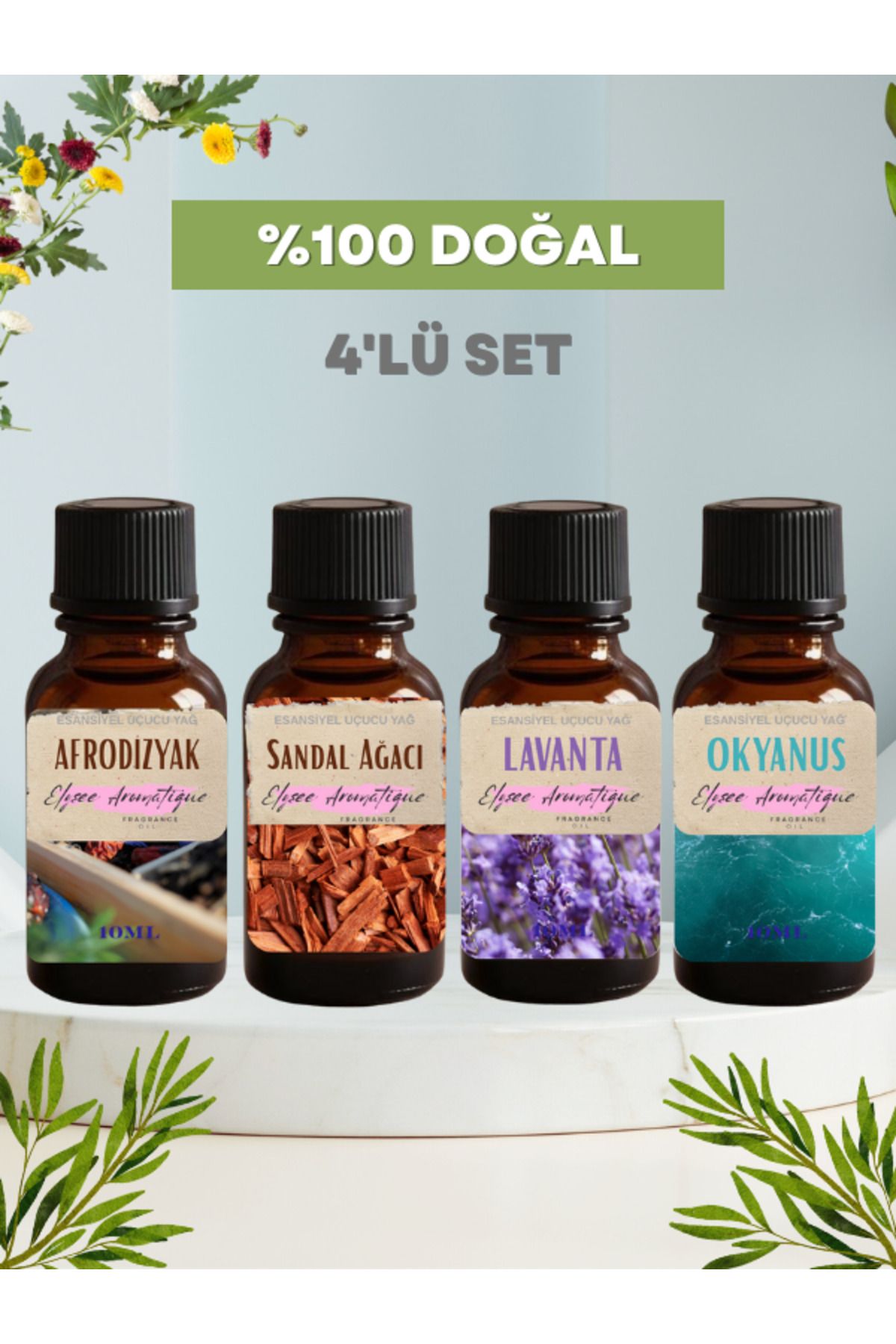 Elysee Aromatique 4'lü Set Esansiyel Uçucu Koku Yağı Difüzör Esansı Buhurdanlık Yağı Aromaterapi Yağı