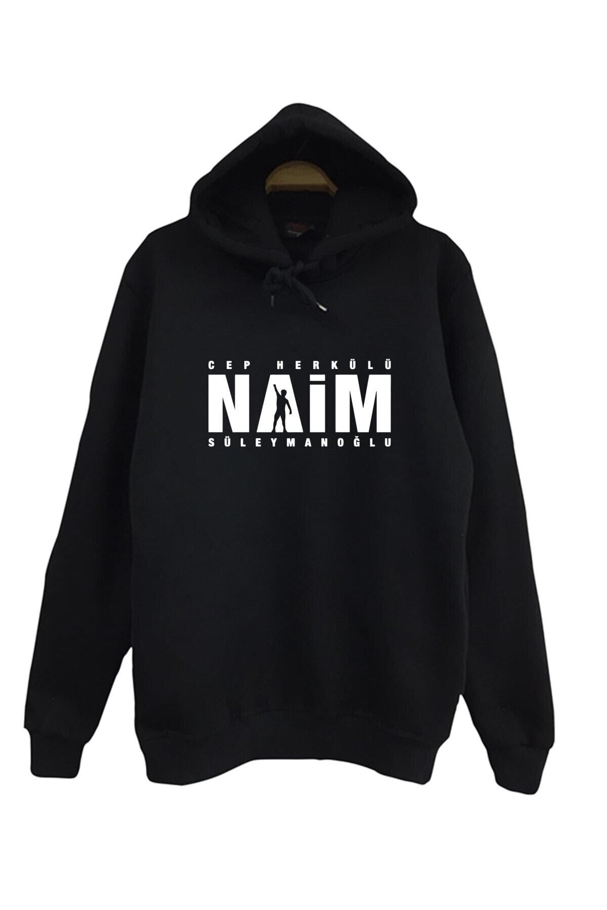 The Fame Unisex Siyah Naim Süleymanoğlu Halter Cep Herkülü Kapüşonlu Sweatshirt Hoodie