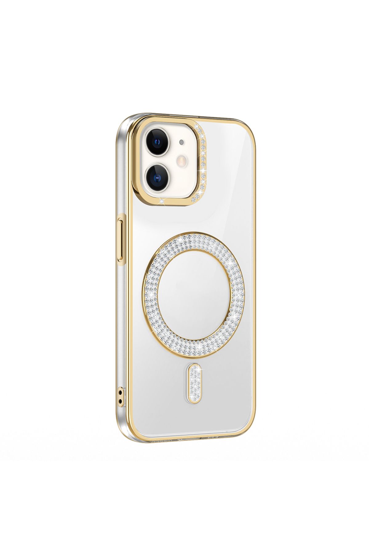 Strap U Apple iPhone 11 Kılıf Pırlanta Taş Tasarımlı M-safe Şarj Özellikli Karetta Silikon Kapak