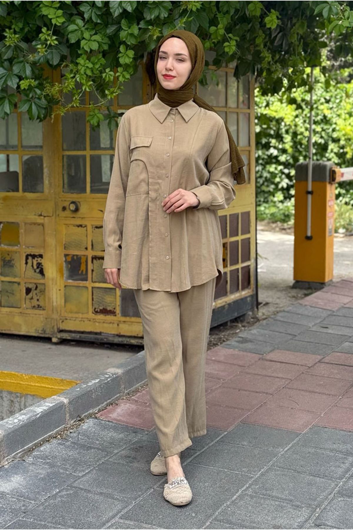 Moda Rosa 25Y7535 - YAĞ YEŞİLİ - GÖMLEKLİ İKİLİ TAKIM