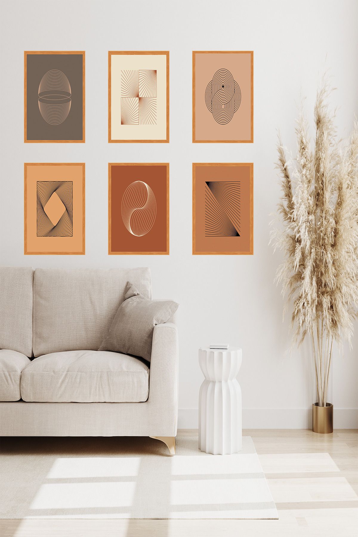 dekor artı Kahve Tonlarında Geometrik 6'lı Tablo Seti