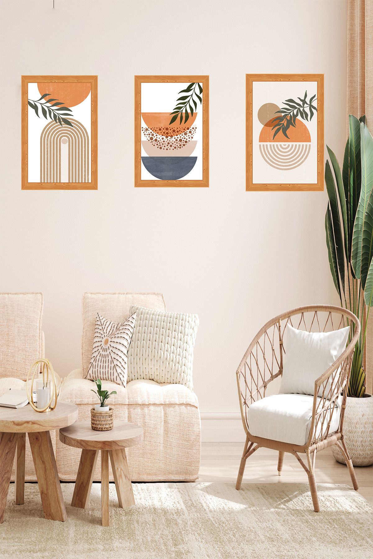 dekor artı Bohem 3 Parça Çerçeve Görünümlü MDF Tablo Seti