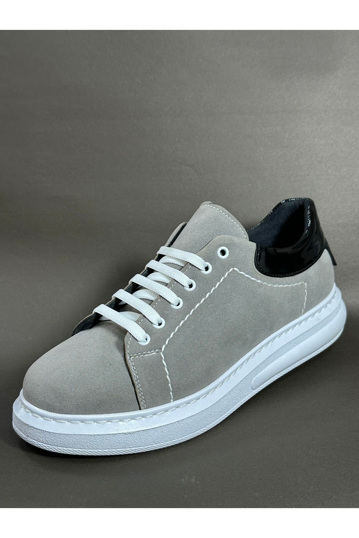 cimes sport Anatomic Deri Bağcıklı İnce Tabanlı Günlük Spor Ayakkabı Sneaker Gri Süet