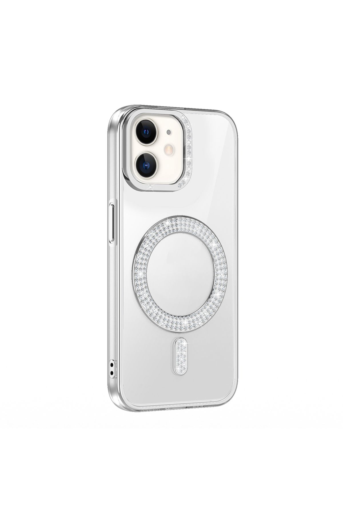 Strap U Apple iPhone 11 Kılıf Pırlanta Taş Tasarımlı M-safe Şarj Özellikli Karetta Silikon Kapak