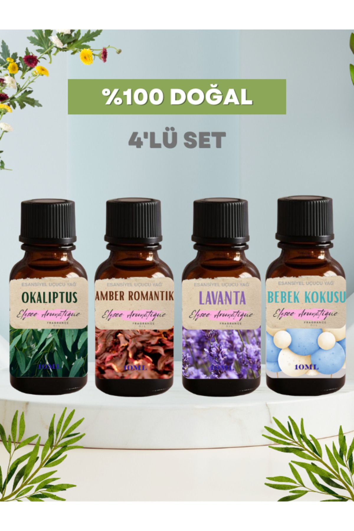 Elysee Aromatique 4'lü Set Esansiyel Uçucu Koku Yağı Difüzör Esansı Buhurdanlık Yağı Aromaterapi Yağı
