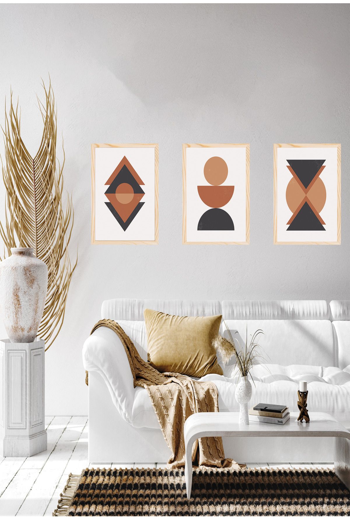 dekor artı Çerçeve Görünümlü 3'lü Geometrik Tablo