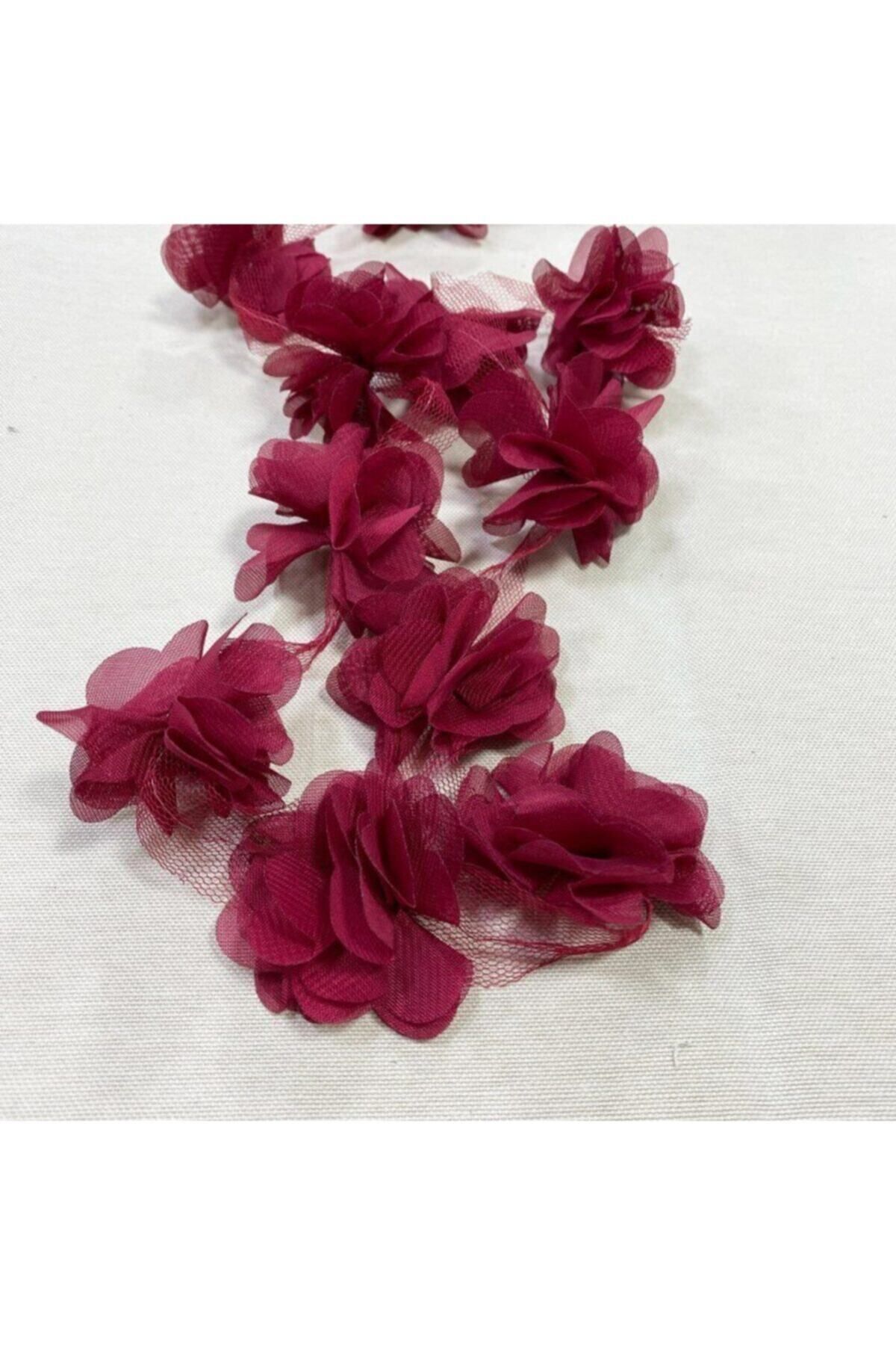 Hobigram Bordo Lazer Gül Lazer Kesim Gül Süsleme Paketleme Malzemesi 10 Adet Organze Kumaş Yapay Çiçekler