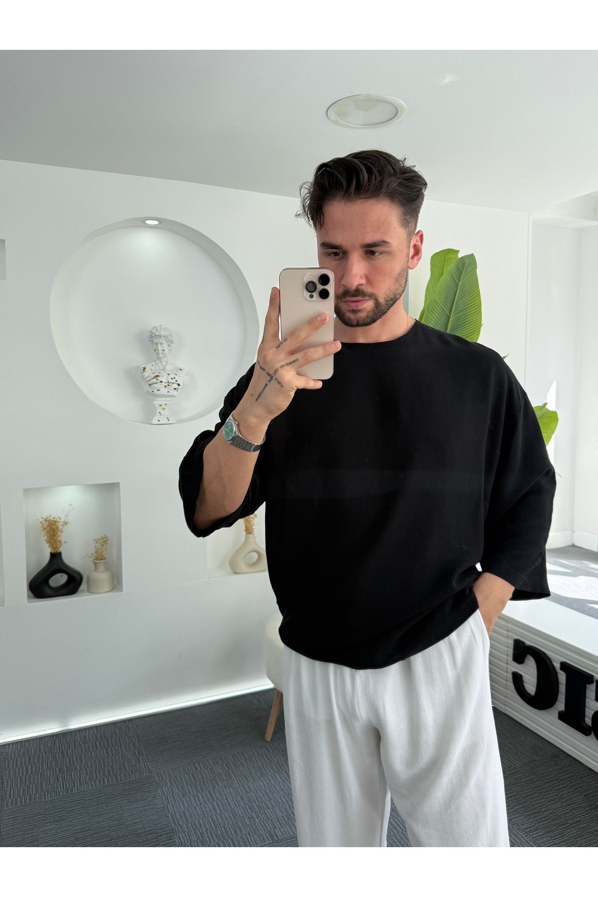 UTTBASİC Viscon Keten GG Fakir Kol T-Shirt