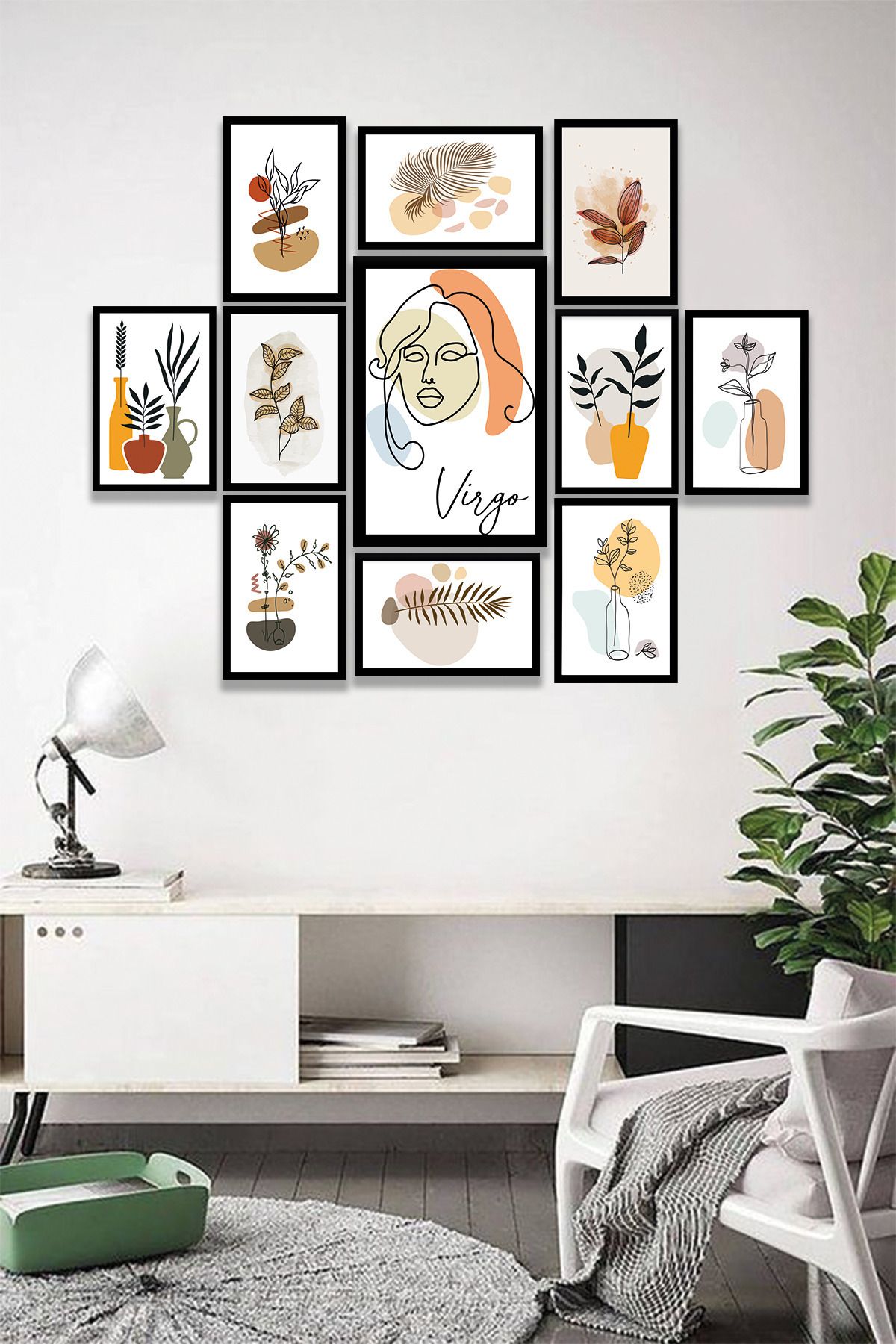 dekor artı 11 Parça Minimalist Duvar Tablosu Çerçeve Görünümlü Ahşap MDF