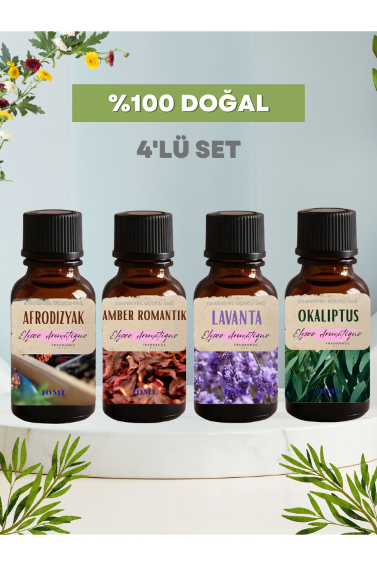 Elysee Aromatique 4'lü Set Esansiyel Uçucu Koku Yağı Difüzör Esansı Buhurdanlık Yağı Aromaterapi Yağı