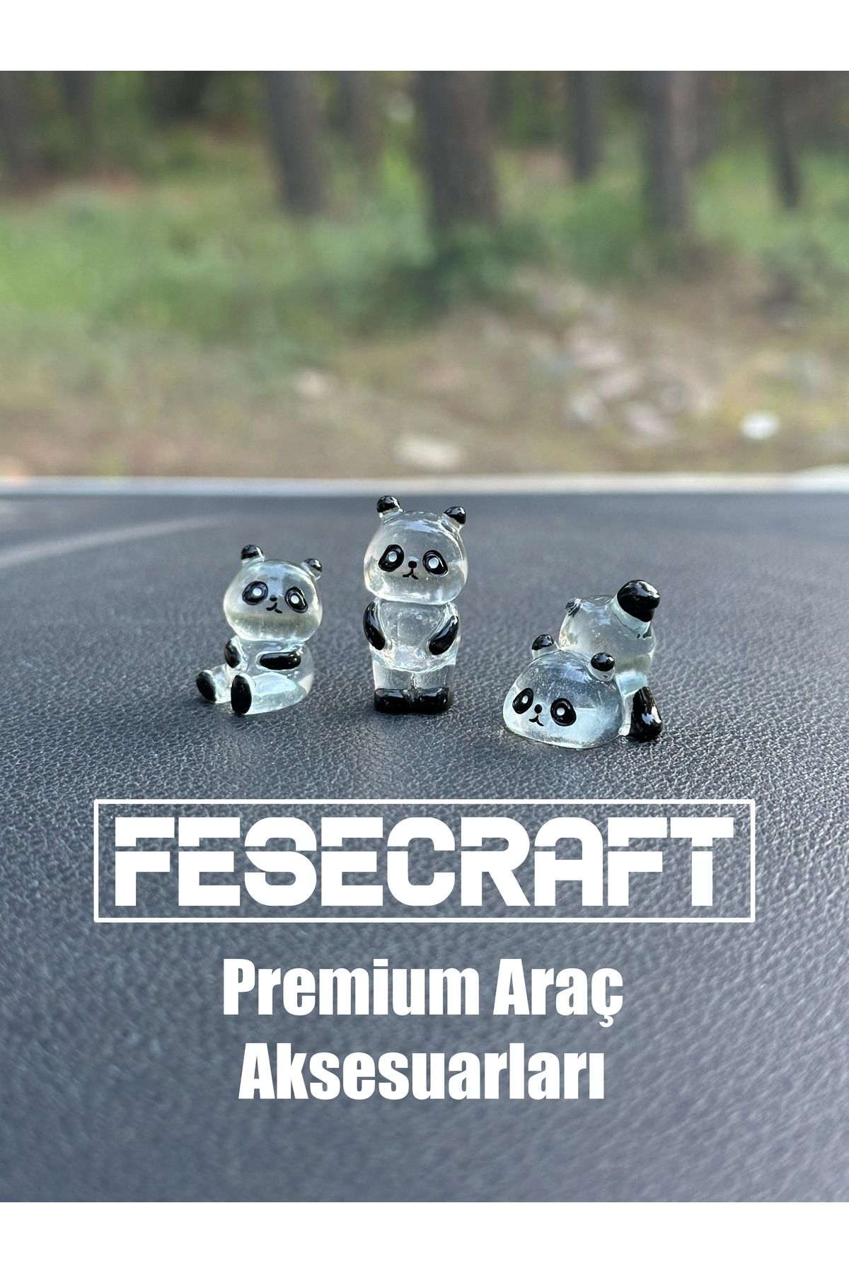 3’lü Sevimli Parlak Şeffaf Mini Panda Figürleri Araba Torpido Aksesuar Araç İçi Aksesuar Süslemeler