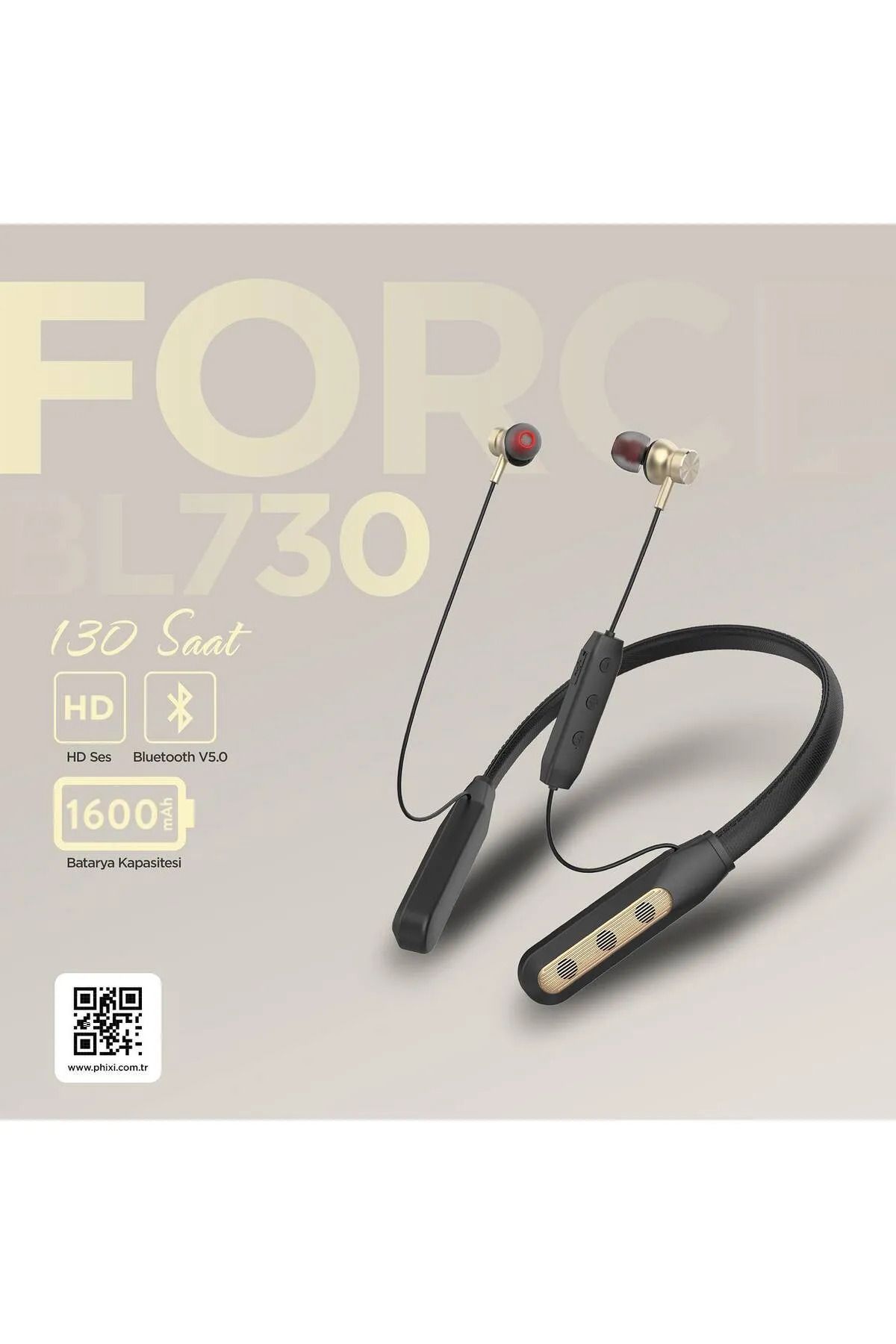Phixi Force Boyundan Askılı Sporcu Kulaklığı Bluetooth Kulaklık HD Ses Stereo/ 130 Saat Müzik Neckband