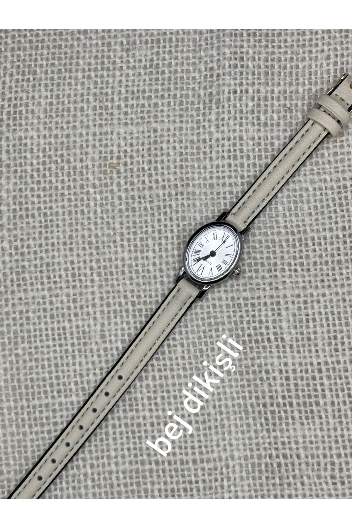 Brality Minimal Vintage Model Kadın Kol Saati Retro Model GÜMÜŞ Renk Kasa BEJ Kordon 0109