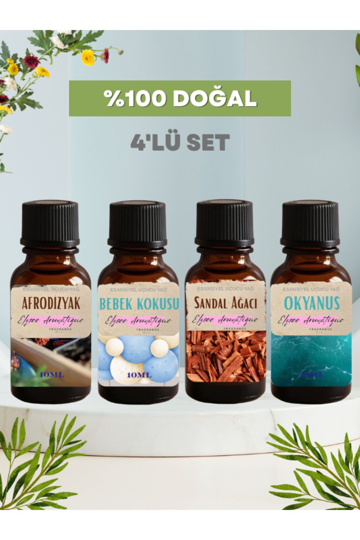 Elysee Aromatique 4'lü Set Esansiyel Uçucu Koku Yağı Difüzör Esansı Buhurdanlık Yağı Aromaterapi Yağı