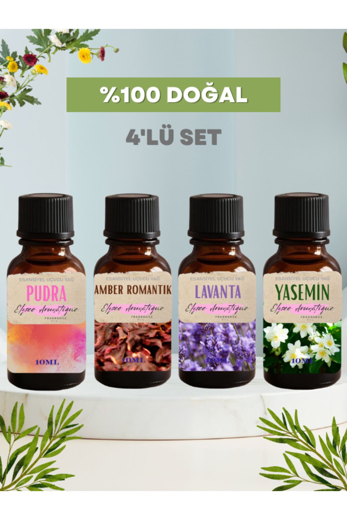 Elysee Aromatique 4'lü Set Esansiyel Uçucu Koku Yağı Difüzör Esansı Buhurdanlık Yağı Aromaterapi Yağı