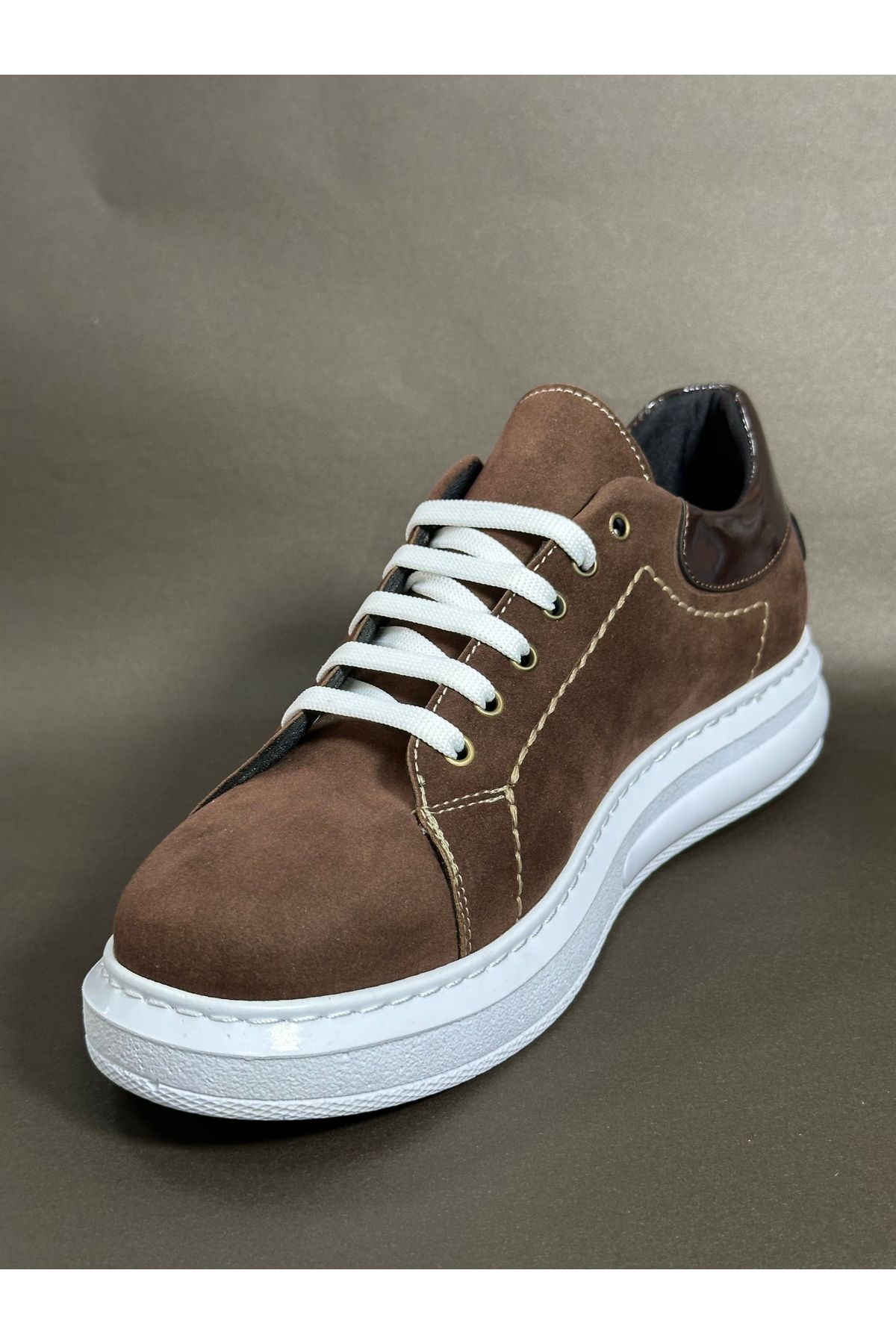 cimes sport Anatomic Deri Bağcıklı İnce Tabanlı Günlük Spor Ayakkabı Sneaker Kahverengi Süet