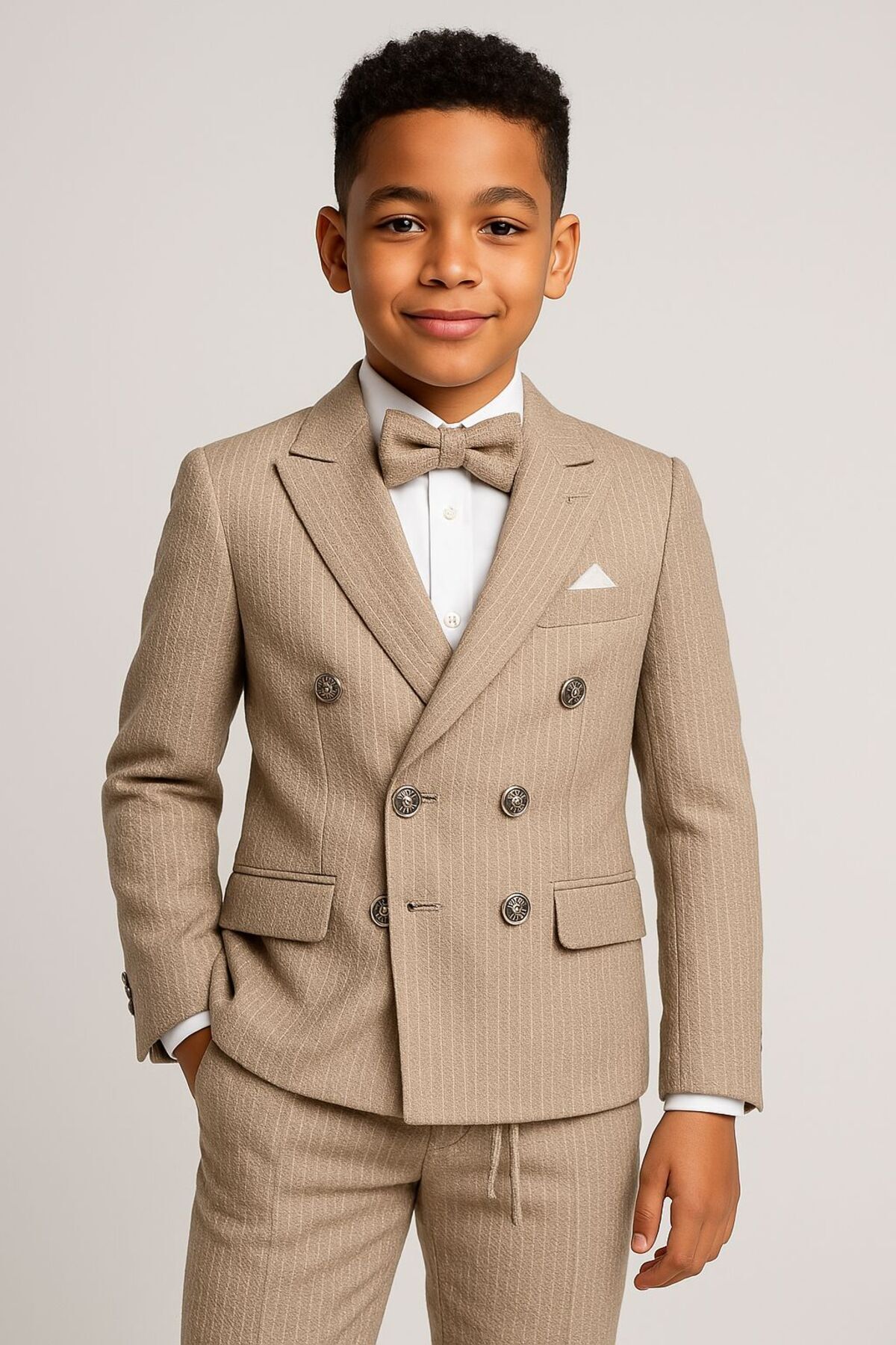  کت و شلوار راه راه دو دکمه برای پسرانه - ۴ تکه