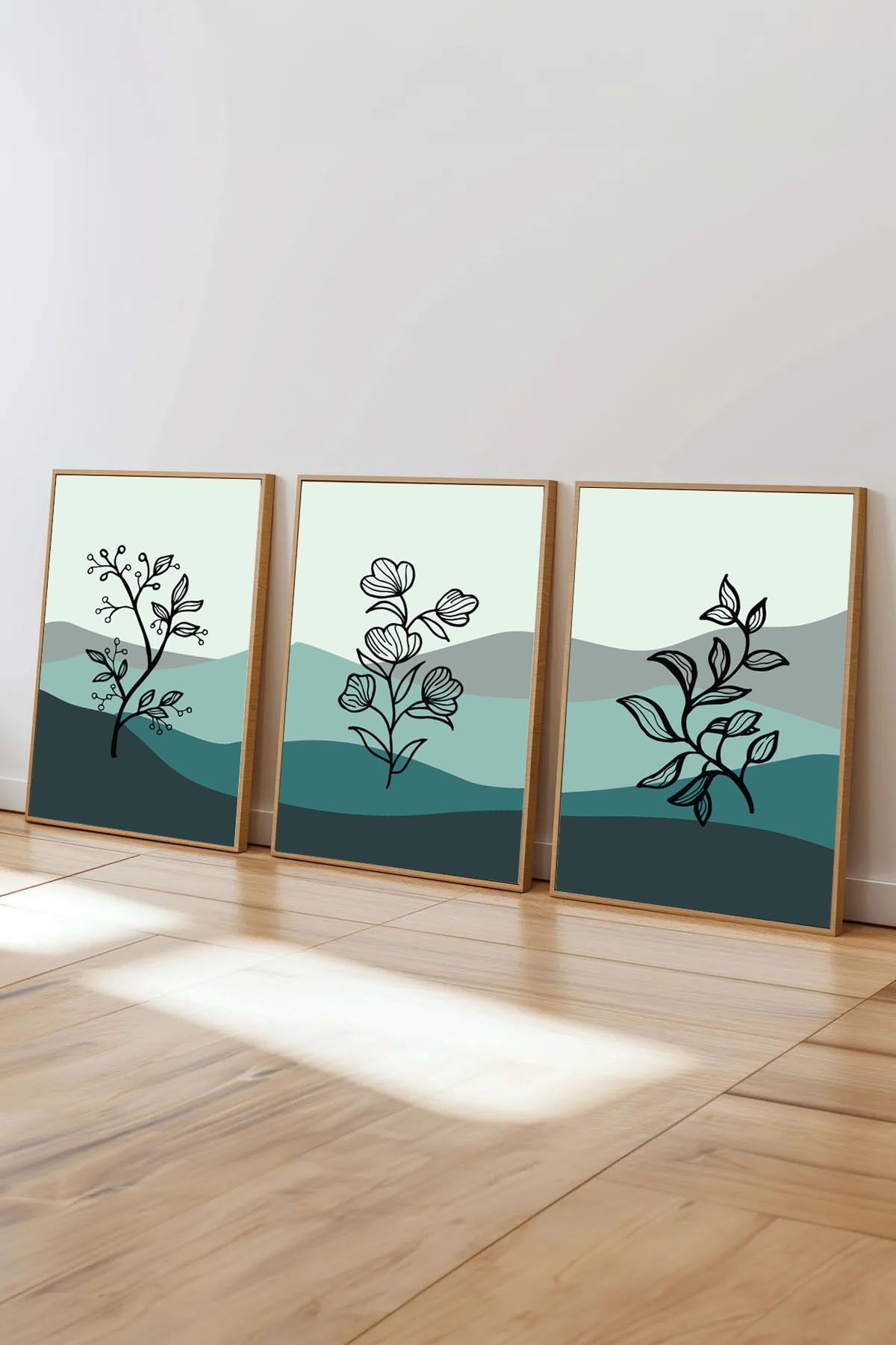 Dekorsiahome 3 Parça Ahşap Çerçeveli Oturma Odası Salon Mutfak Tablo Seti SET3016