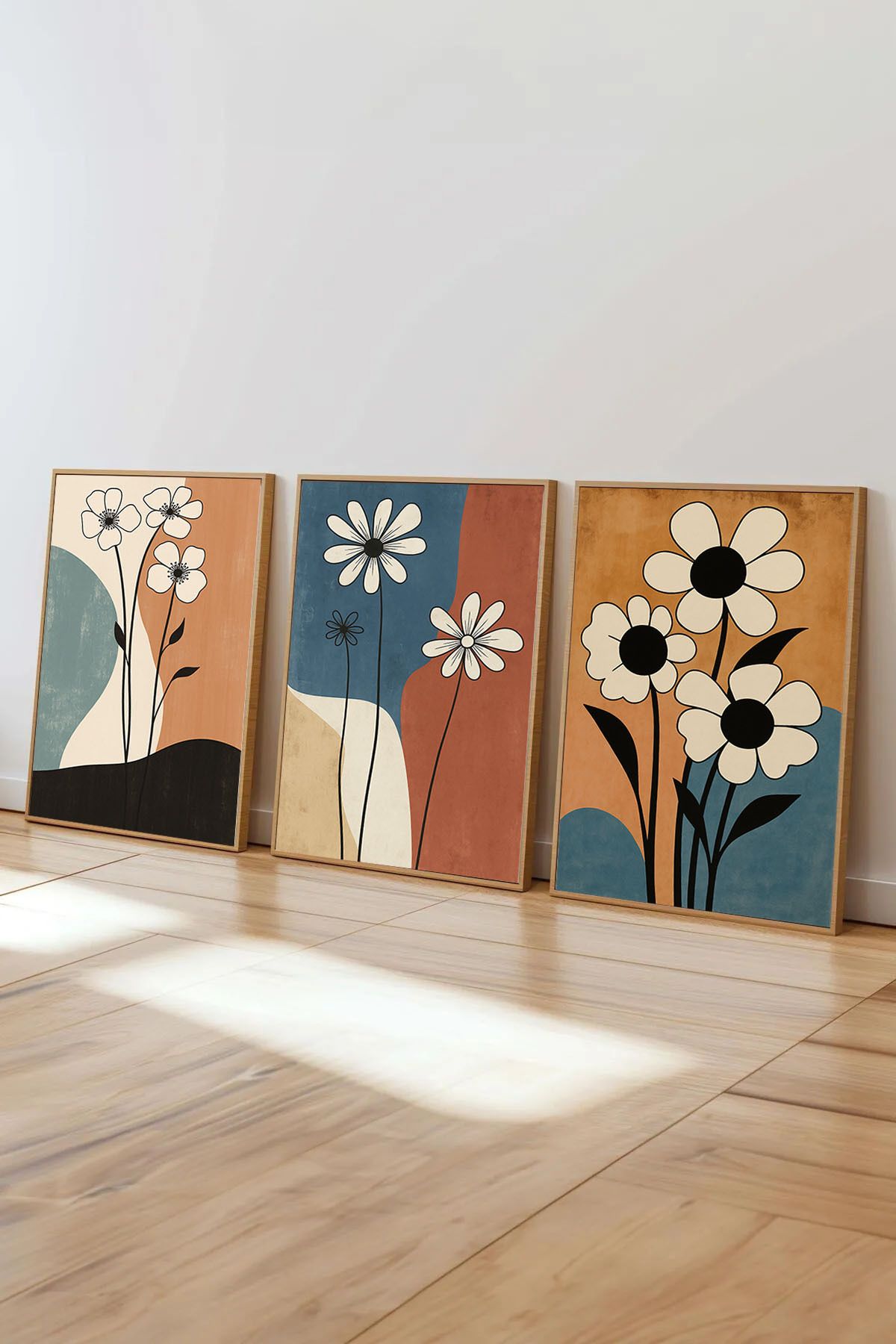 Dekorsiahome 3 Parça Ahşap Çerçeveli Oturma Odası Salon Mutfak Tablo Seti SET3006